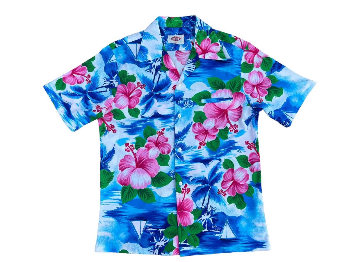Vintage Vintage 60s 70s POMARE Hibiscus Palm Tree Hawaiian Shirt Size US M / EU 48-50 / 2 - 1 Thumbnail