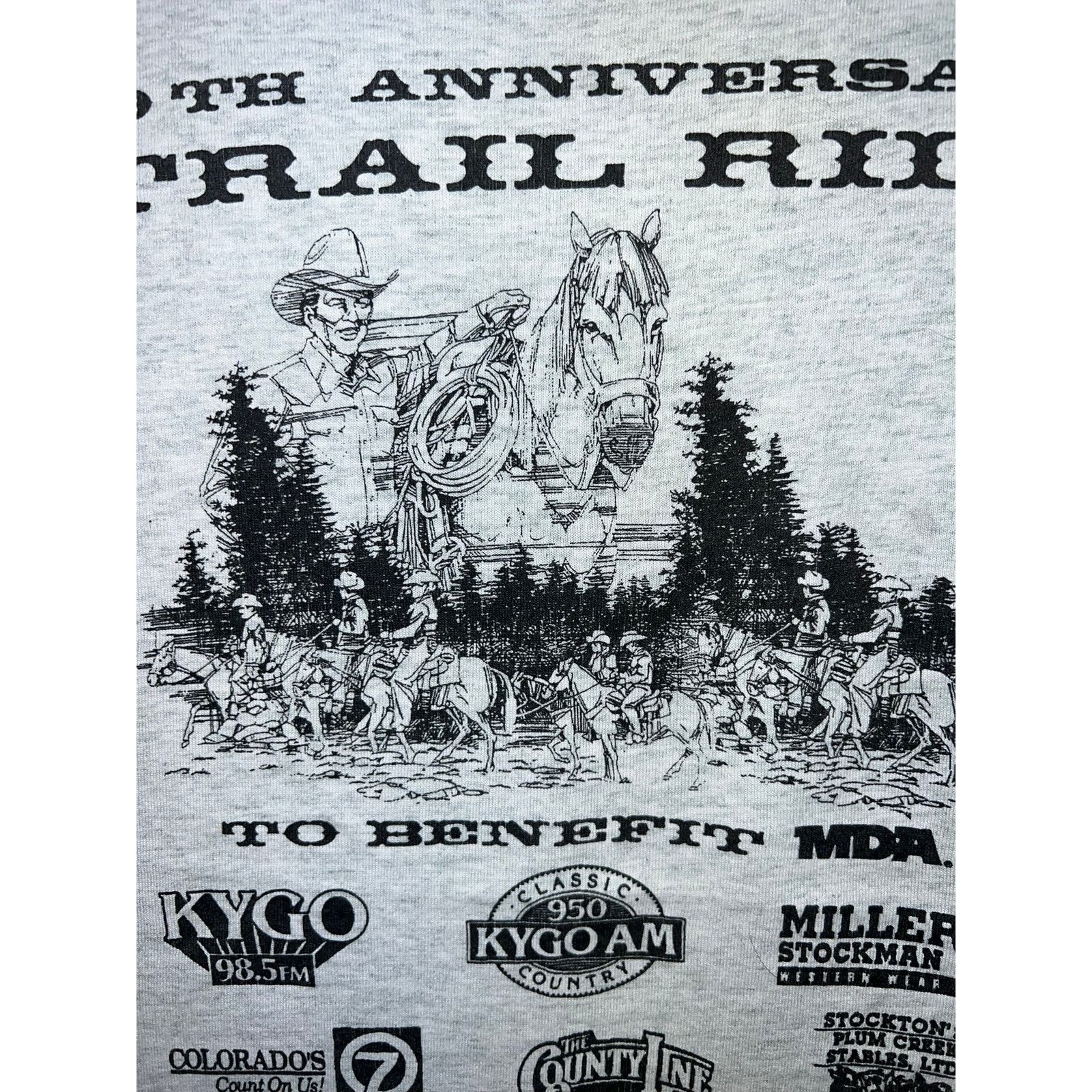 Fruit Of The Loom Vintage Trail Ride Shirt Cowboy Horse Gray Graphic Large 90s Size US L / EU 52-54 / 3 - 4 Thumbnail