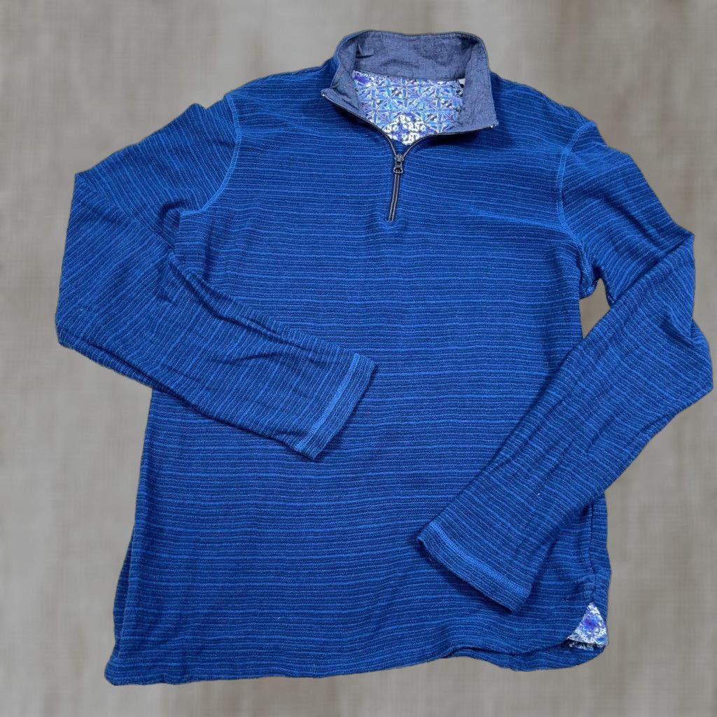 Robert Graham Robert Graham Sweater Men Medium Blue Pullover 1/4 Zip Classic Fit Knit Wool Cotto Logo Size US M / EU 48-50 / 2 - 1 Thumbnail