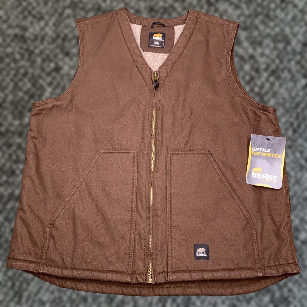 Vintage Berne Workwear Vest Mens XL Brown Canvas Sherpa Lined New Size US XL / EU 56 / 4 - 1 Thumbnail