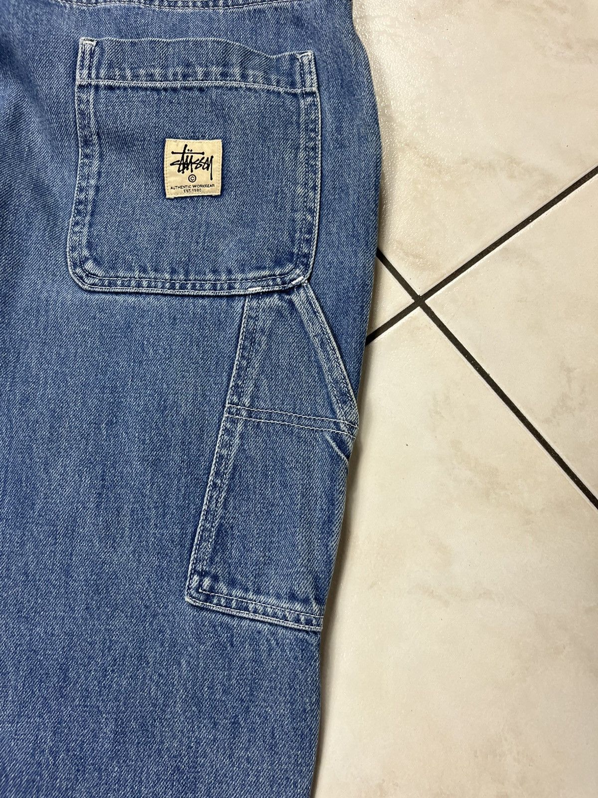 Stussy × Vintage Stussy workgear navy denim double knee baggy jeans pants 34 Size US 34 / EU 50 - 19 Thumbnail