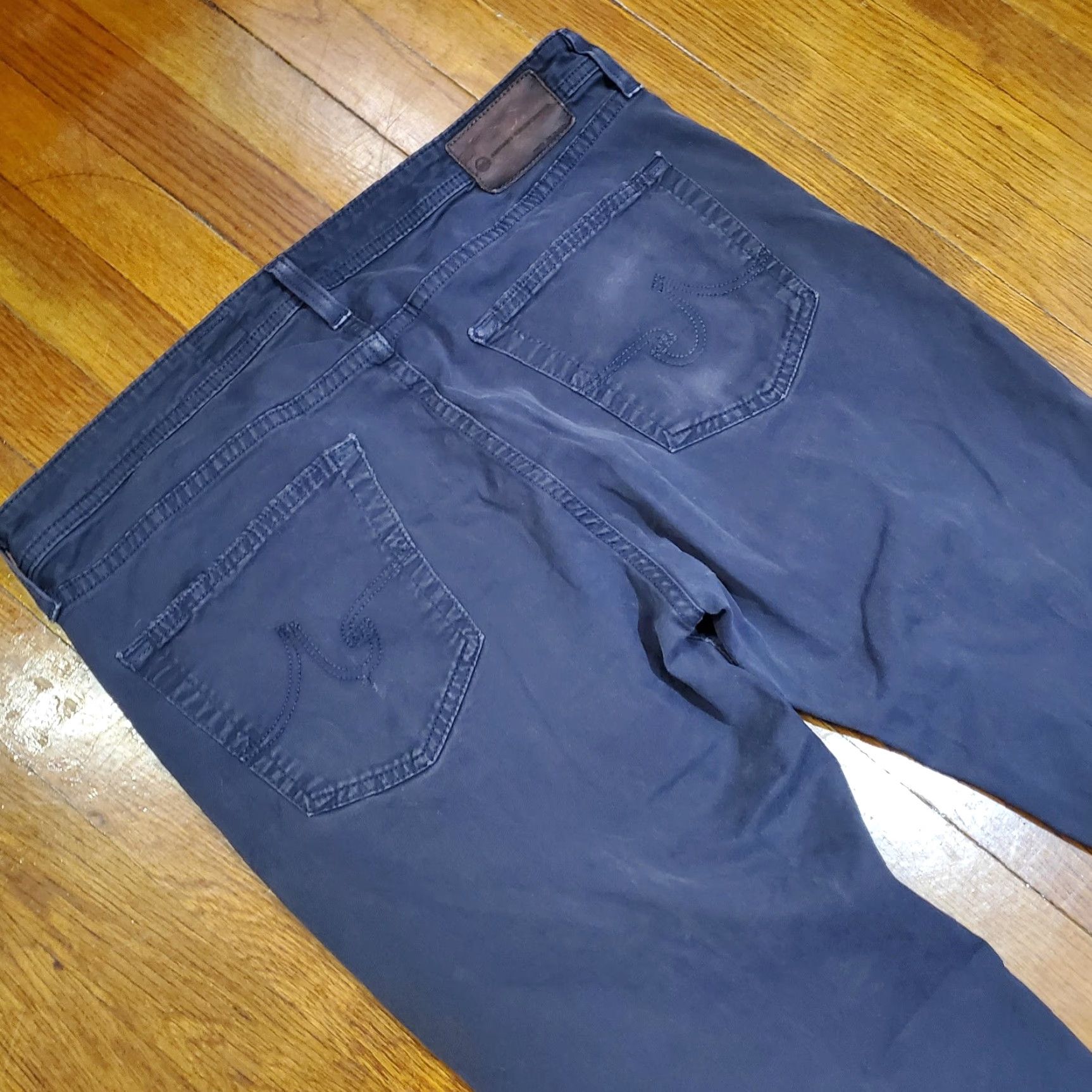Vintage AG Adriano Goldschmied The Everett Pants Mens 36 Navy Slim Straight Chino Cotton PU 98% 2% Made USA Casual Zip Front Pockets Belt Loops 32 In Inseam Size US 36 / EU 52 - 3 Thumbnail