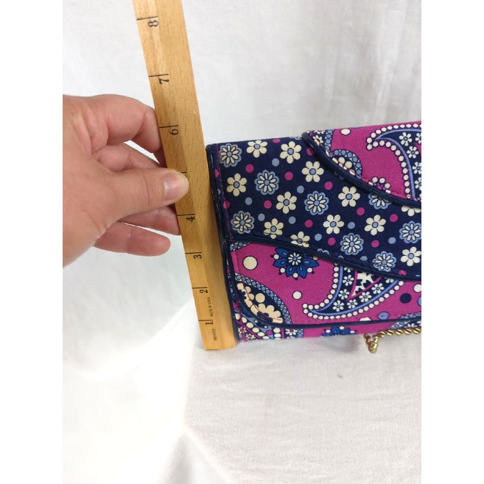 Vera Bradley VINTAGE Vera Bradley Large Wristlet Wallet Clutch Making Waves Trifold Purple Floral/Paisley Cotton Patent Leather Strap Size ONE SIZE - 4 Thumbnail