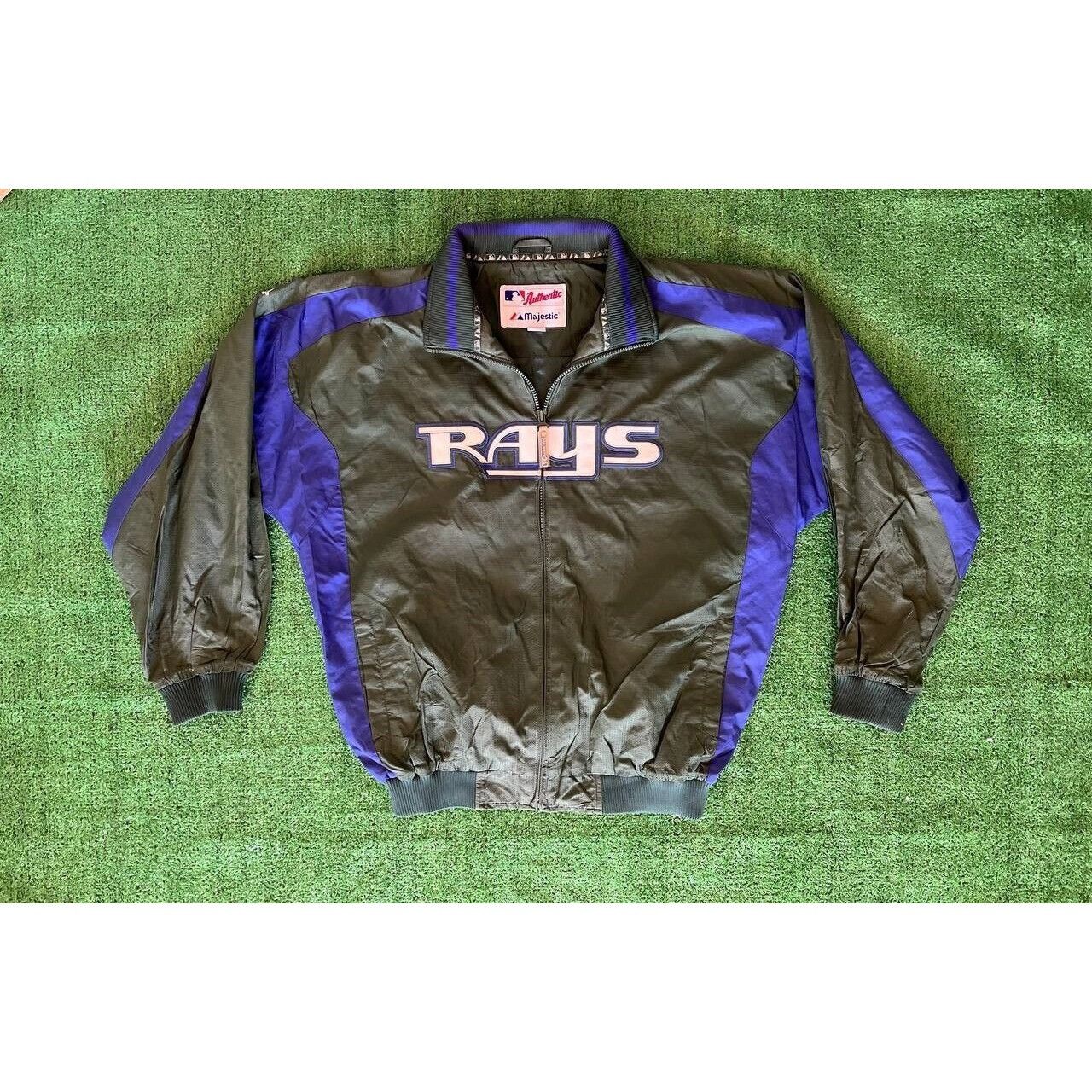 image of Vintage Authentic Collection Majestic Tampa Bay Rays Jacket in Green, Men's (Size XL)