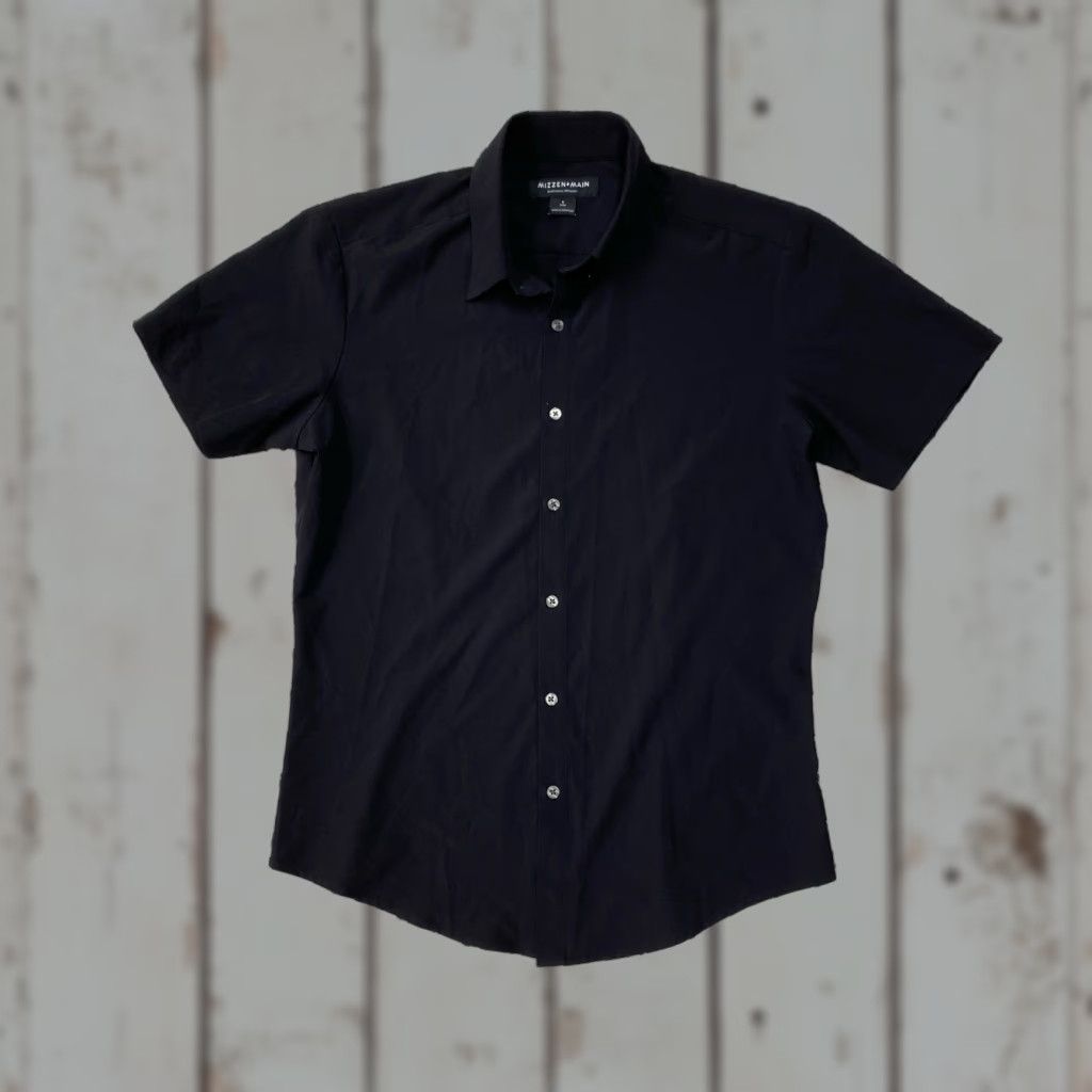 Mizzen+Main Mizzen+Main Performance Menswear Short Sleeve Button Down Black Shirt Mens Small Regular Size US 29 - 1 Thumbnail