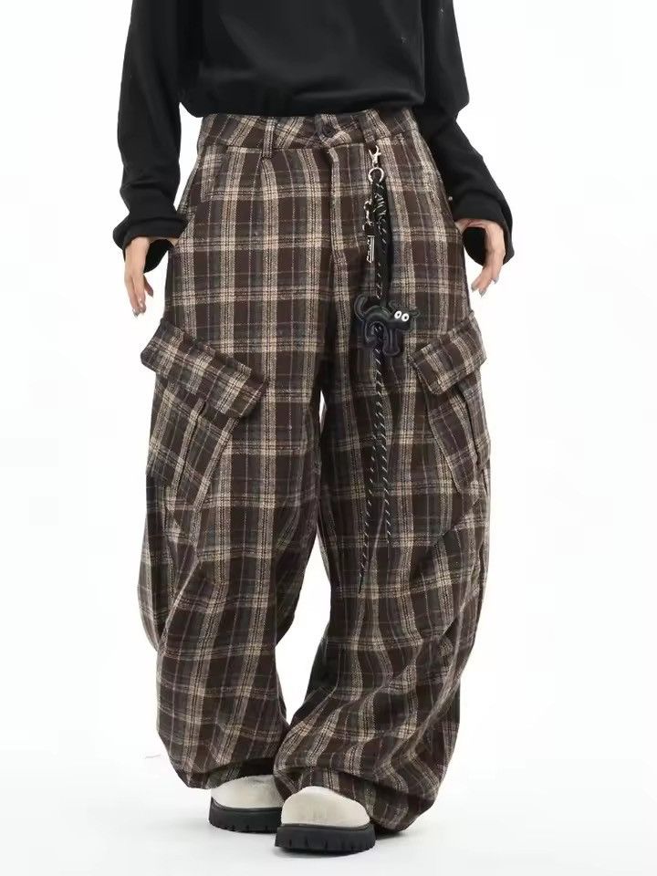 Japanese Brand Brown Striped Baggy Suit Cargo Pants Size US 34 / EU 50 - 4 Thumbnail
