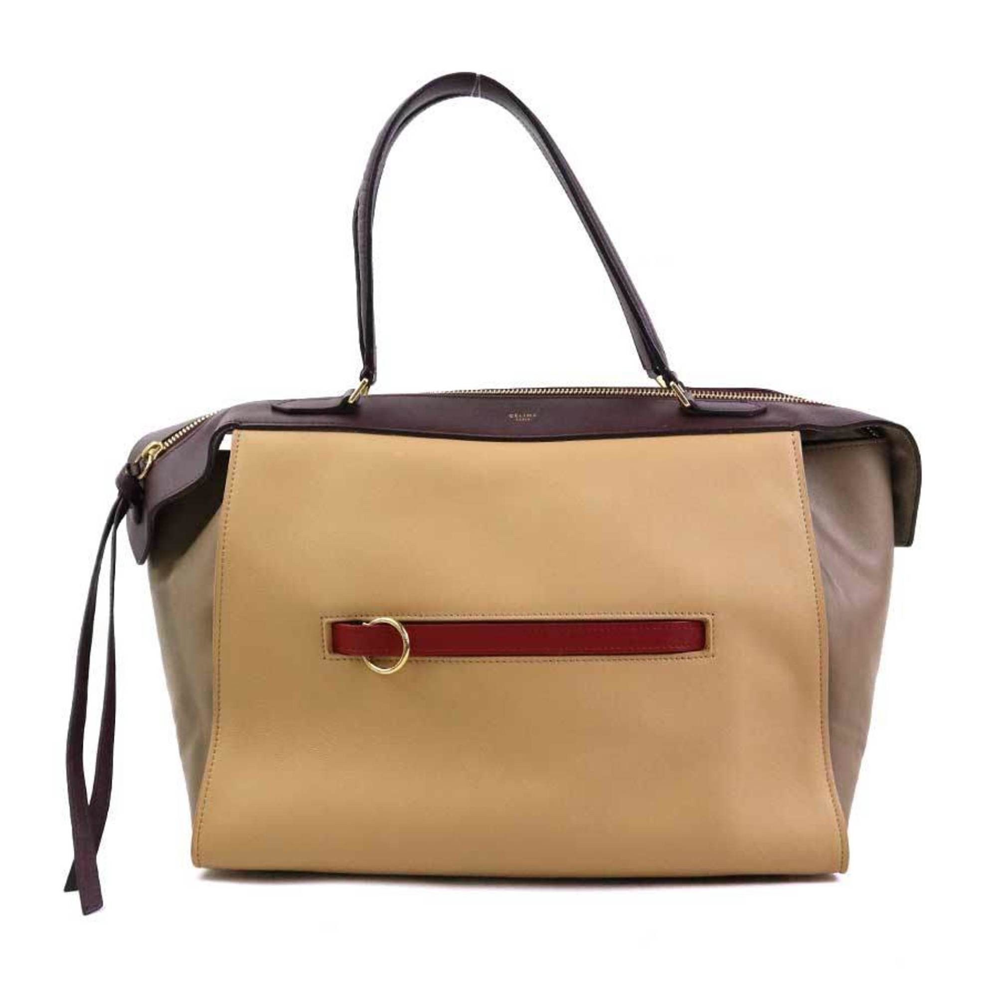 Celine Celine Small Ring Handbag in Beige and Wine Red Leather (H31334G) Size ONE SIZE - 1 Thumbnail