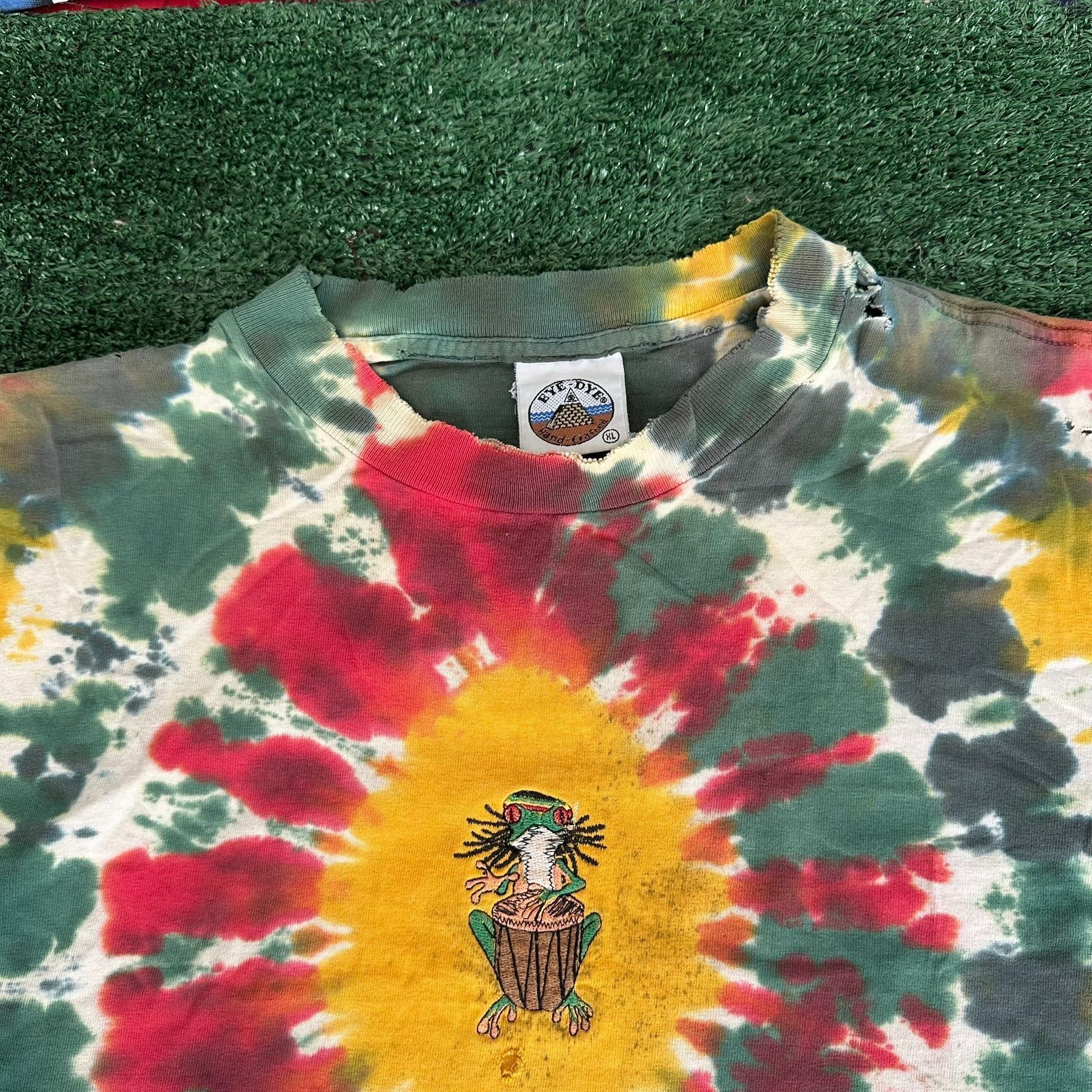 Vintage Vintage 90s Eye-Dye Rasta Frog T-Shirt Tie Dye Festival Skat Size US XL / EU 56 / 4 - 2 Thumbnail