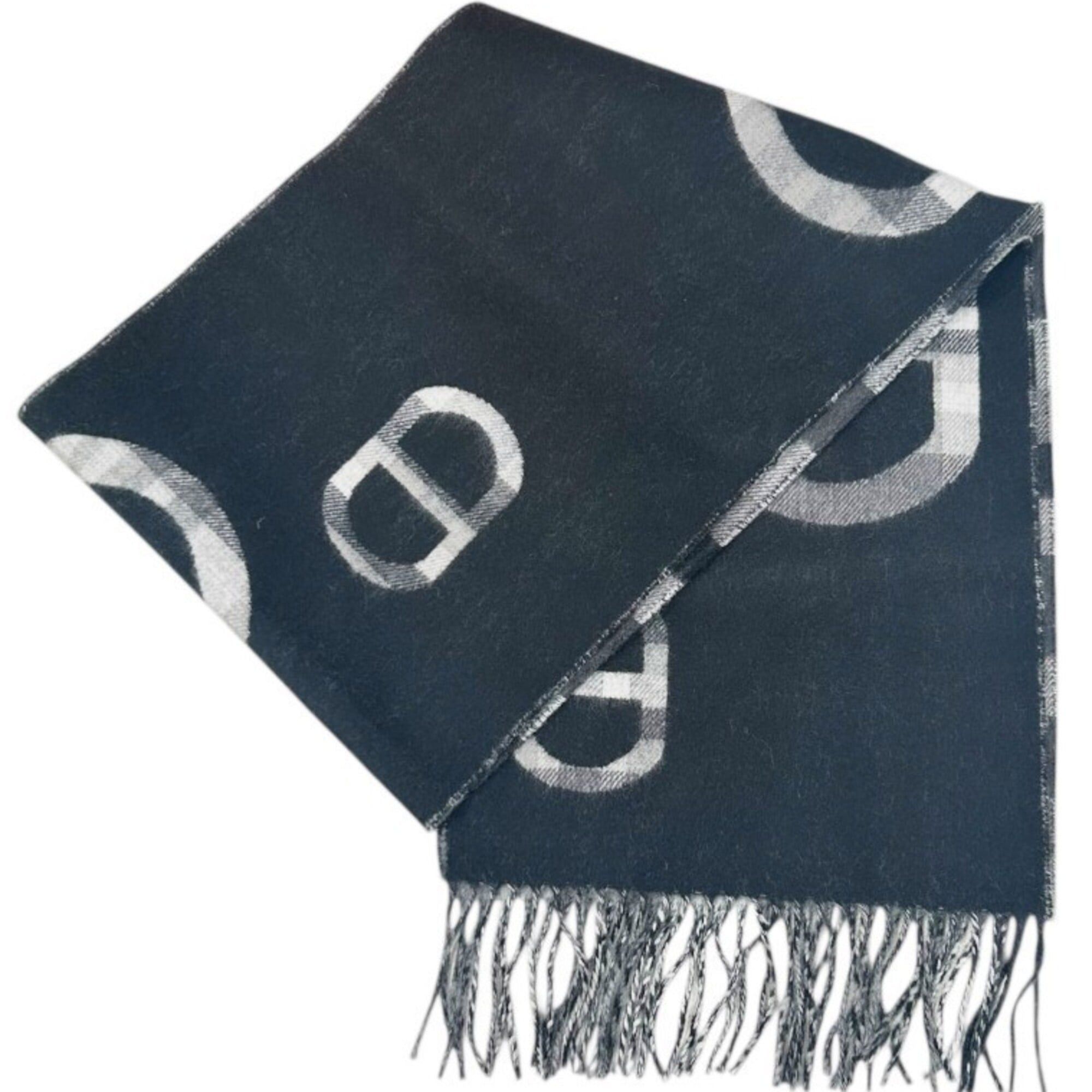 Hermes HERMES scarf/stole, tartan, maillon pattern, cashmere, check gray/black, for women and men. Size ONE SIZE - 1 Thumbnail