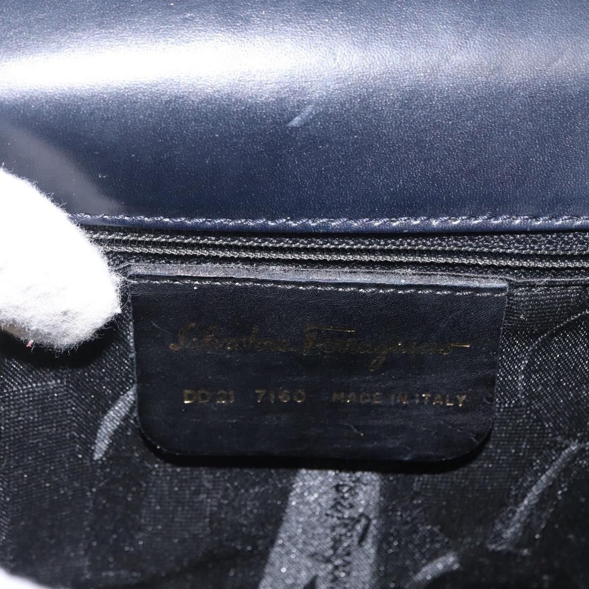 Salvatore Ferragamo Gancini Shoulder Bag Leather Navy Gold A