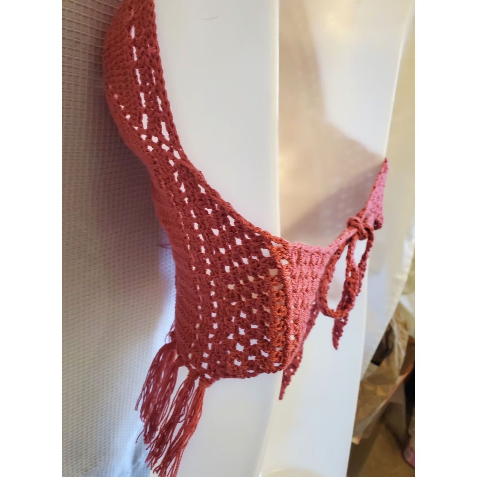 Pinko VINTAGE Pink Knit Crochet Halter Top Sz M Summer Festival Fairycore Whimsy Womens Size M / US 6-8 / IT 42-44 - 5 Thumbnail
