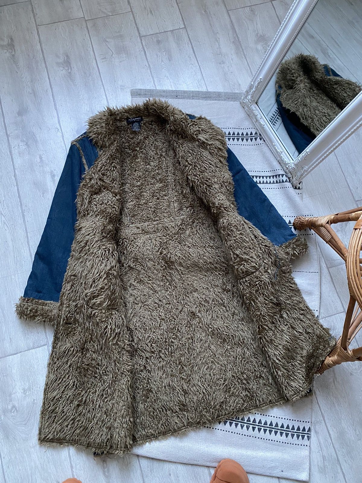 Hysteric Glamour Vintage 90s Y2K Denim Faux Fur Coat Trench Penny Lane Size L / US 10 / IT 46 - 8 Thumbnail
