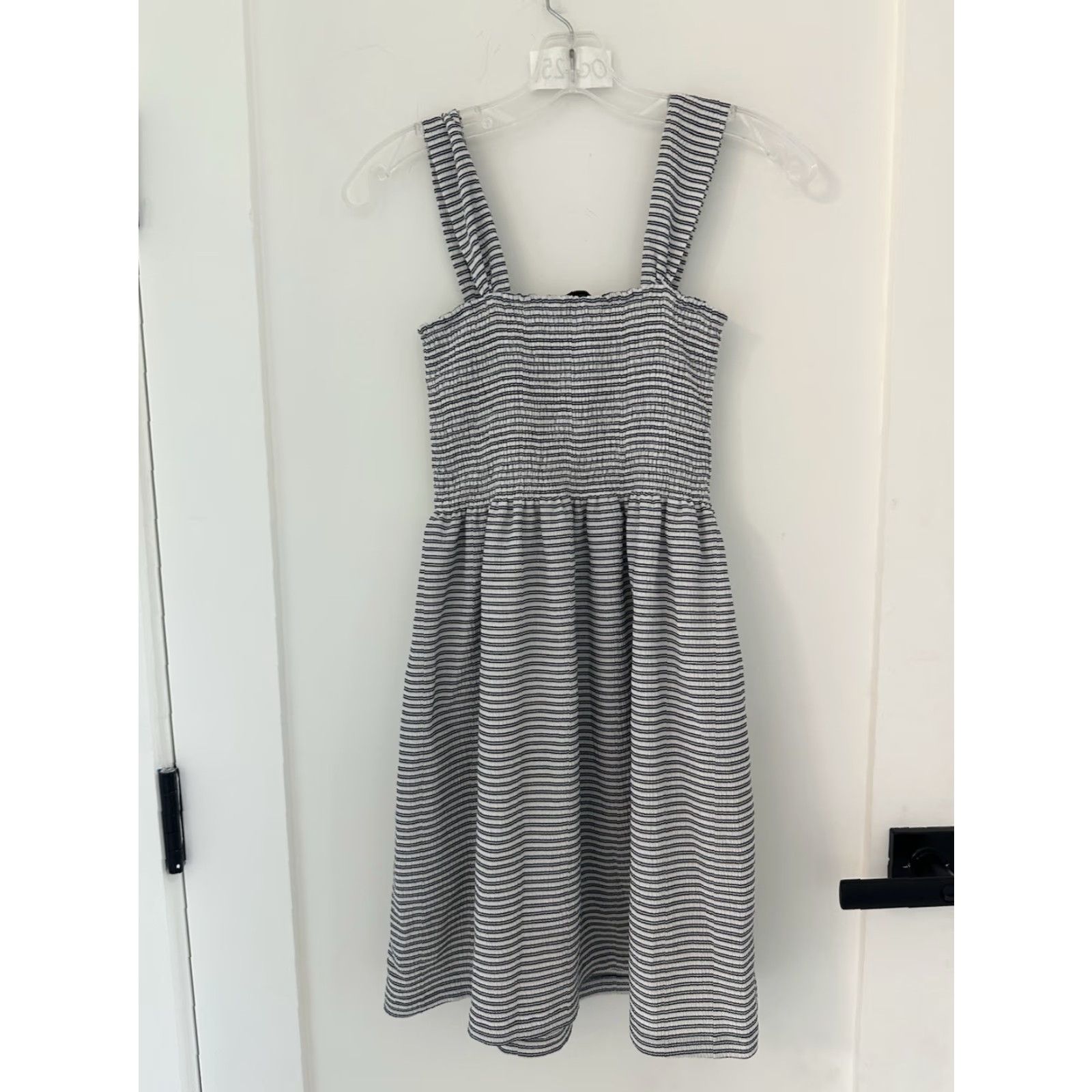 Madewell Madewell Texture & Thread Black White Striped Smocked Mini Dress XXS Size XXS / US 00 / IT 34 - 4 Thumbnail