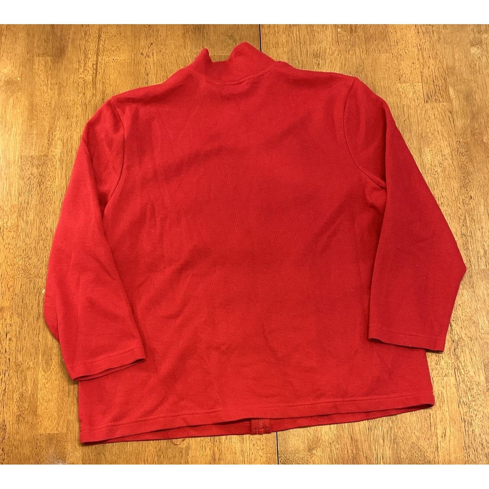 Vintage ONQUE WOMAN Full Zip Christmas Fleece Sweater Jacket XL Red Knit Lightweight Casual Winter Size XL / US 12-14 / IT 48-50 - 3 Thumbnail