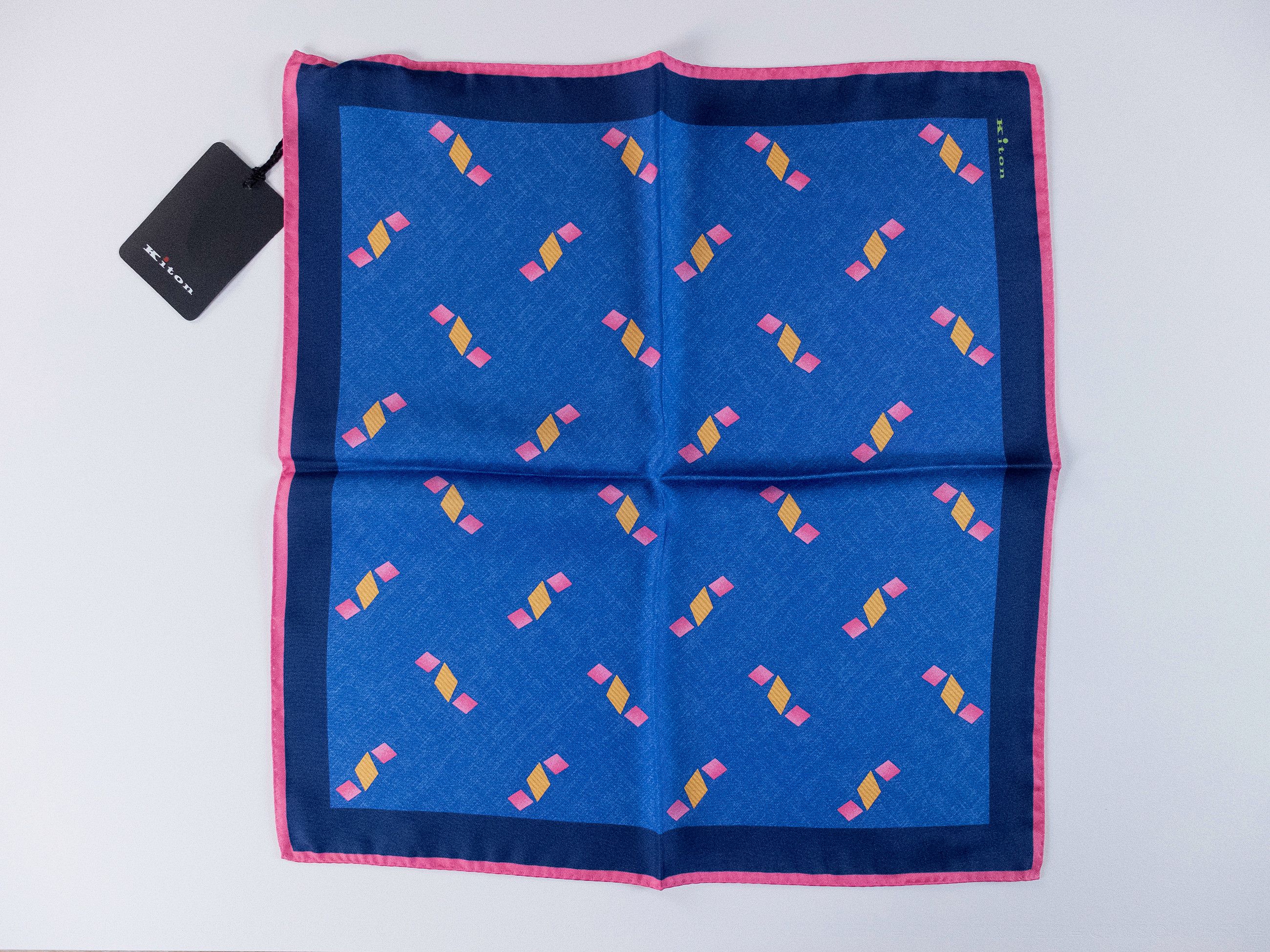 Kiton KITON Napoli blue geometric print silk pocket square q Size ONE SIZE - 1 Thumbnail