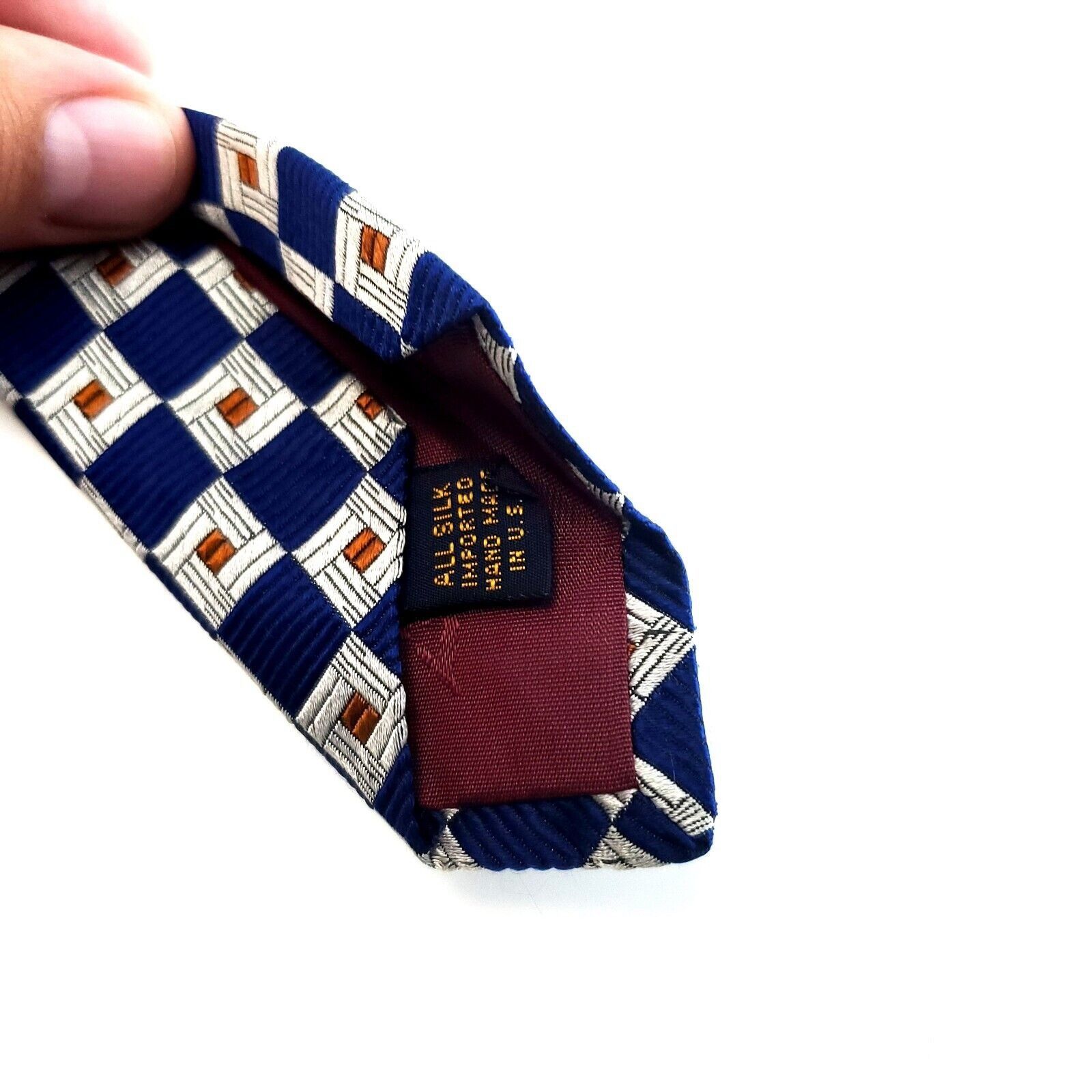XMI Platinum XMI Blue Cream Brown Geometric Woven Wide Silk Tie Size ONE SIZE - 5 Thumbnail