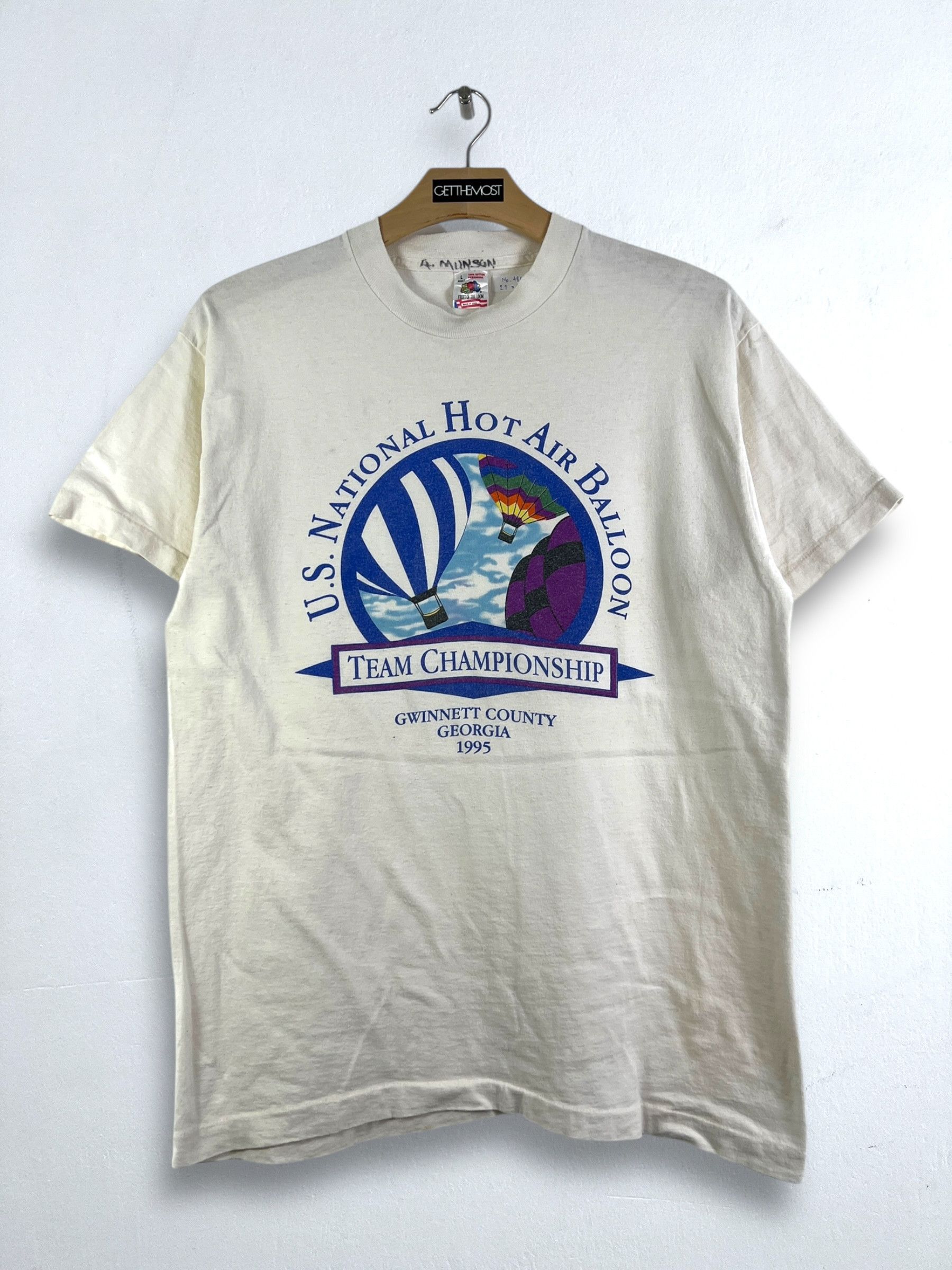 Vintage No.4862 Vintage 90s USN. Hot Air Balloon Graphic Tee (L) Size US L / EU 52-54 / 3 - 1 Thumbnail