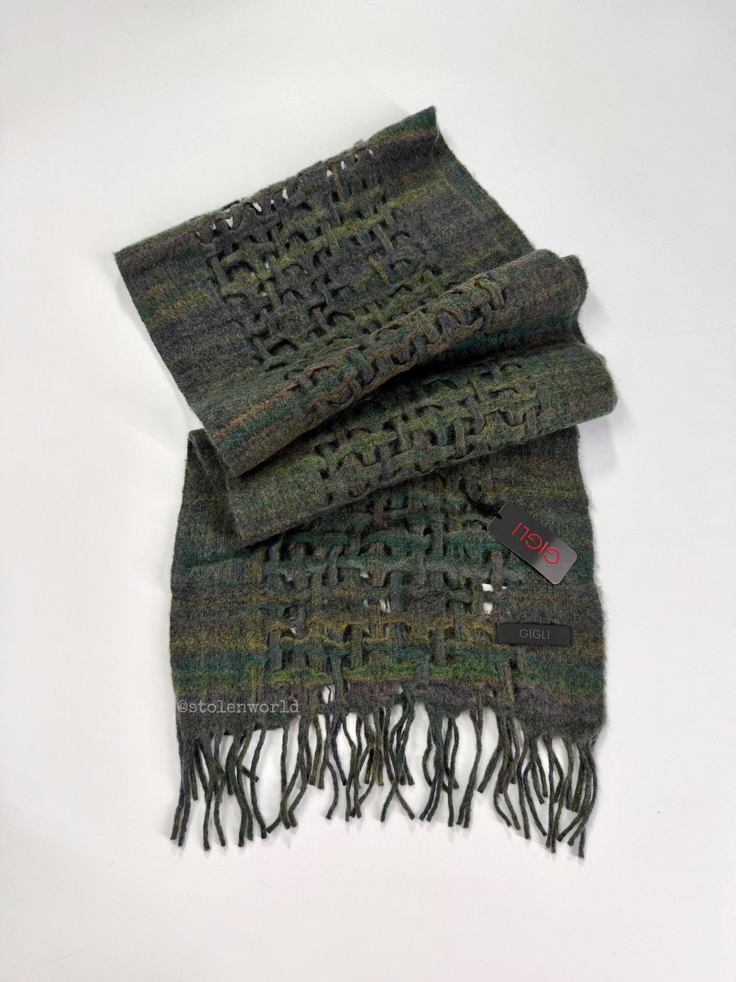 Romeo Gigli dark green wool woven scarf Size ONE SIZE - 1 Thumbnail