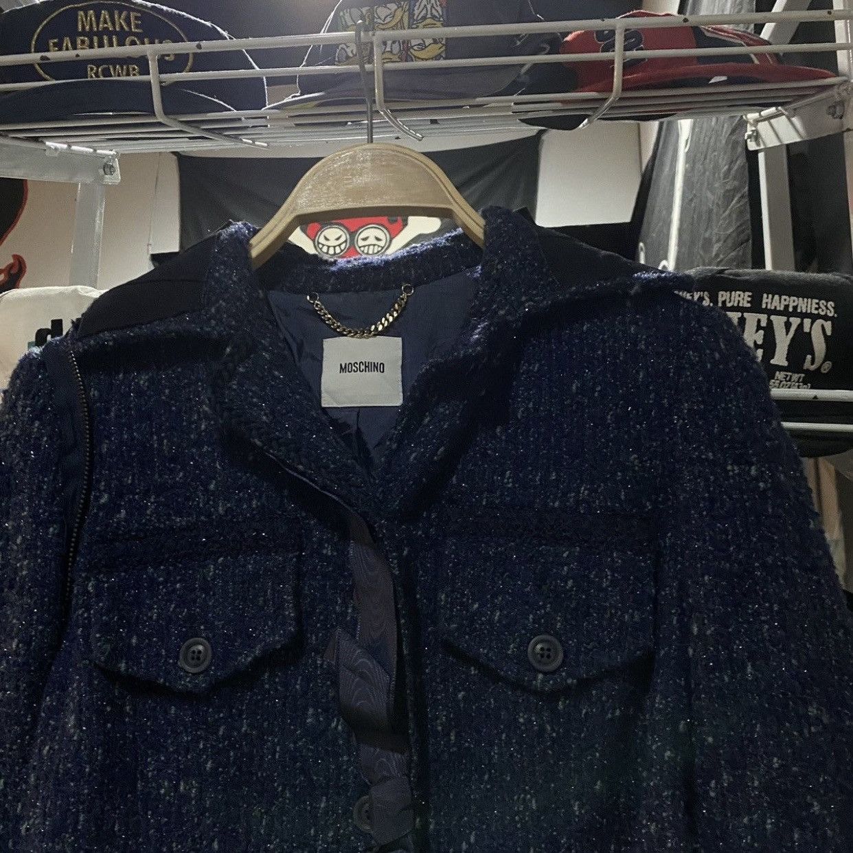 Moschino Moschino Herringbone Wool Blend Tweed Jacket - Navy Blue Size M / US 6-8 / IT 42-44 - 5 Thumbnail