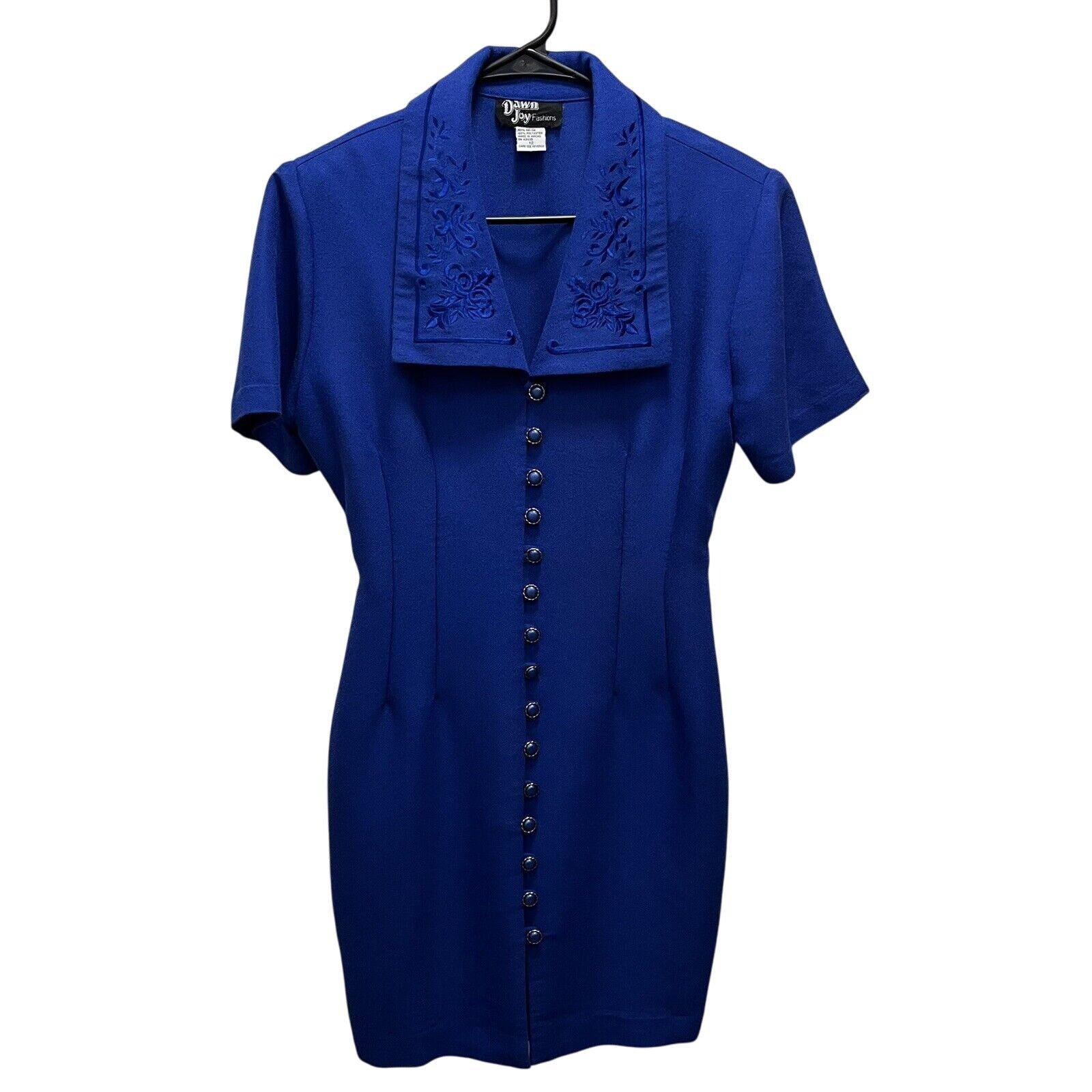 Vintage Dawn Joy | Vintage 80s Royal Blue Wiggle Dress Buttoned 12 Size XL / US 12-14 / IT 48-50 - 2 Thumbnail