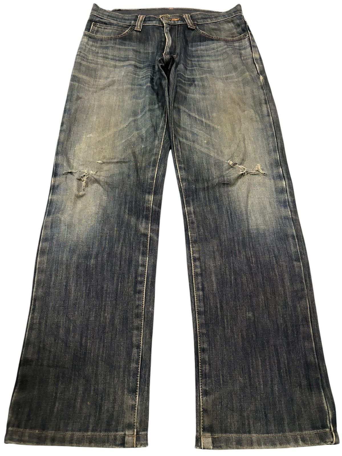 Edwin × Seditionaries Vtg Y2k Edwin 503 Wild Fire Distressed Straight Cut Jeans Size US 31 - 1 Thumbnail