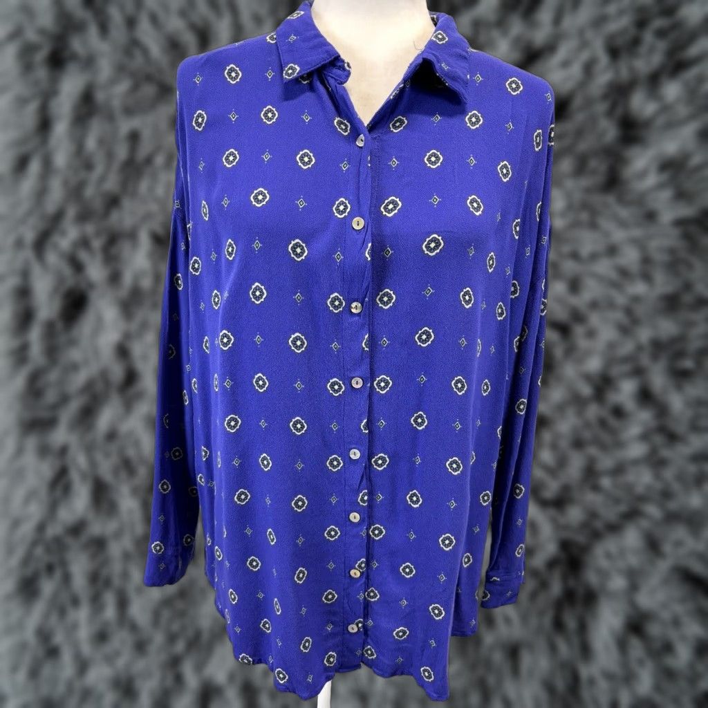 Free People FREE PEOPLE Intimately Button Up Shirt Tunic Women's XS Long Sleeve Rayon Purple Size XS / US 0-2 / IT 36-38 - 1 Thumbnail