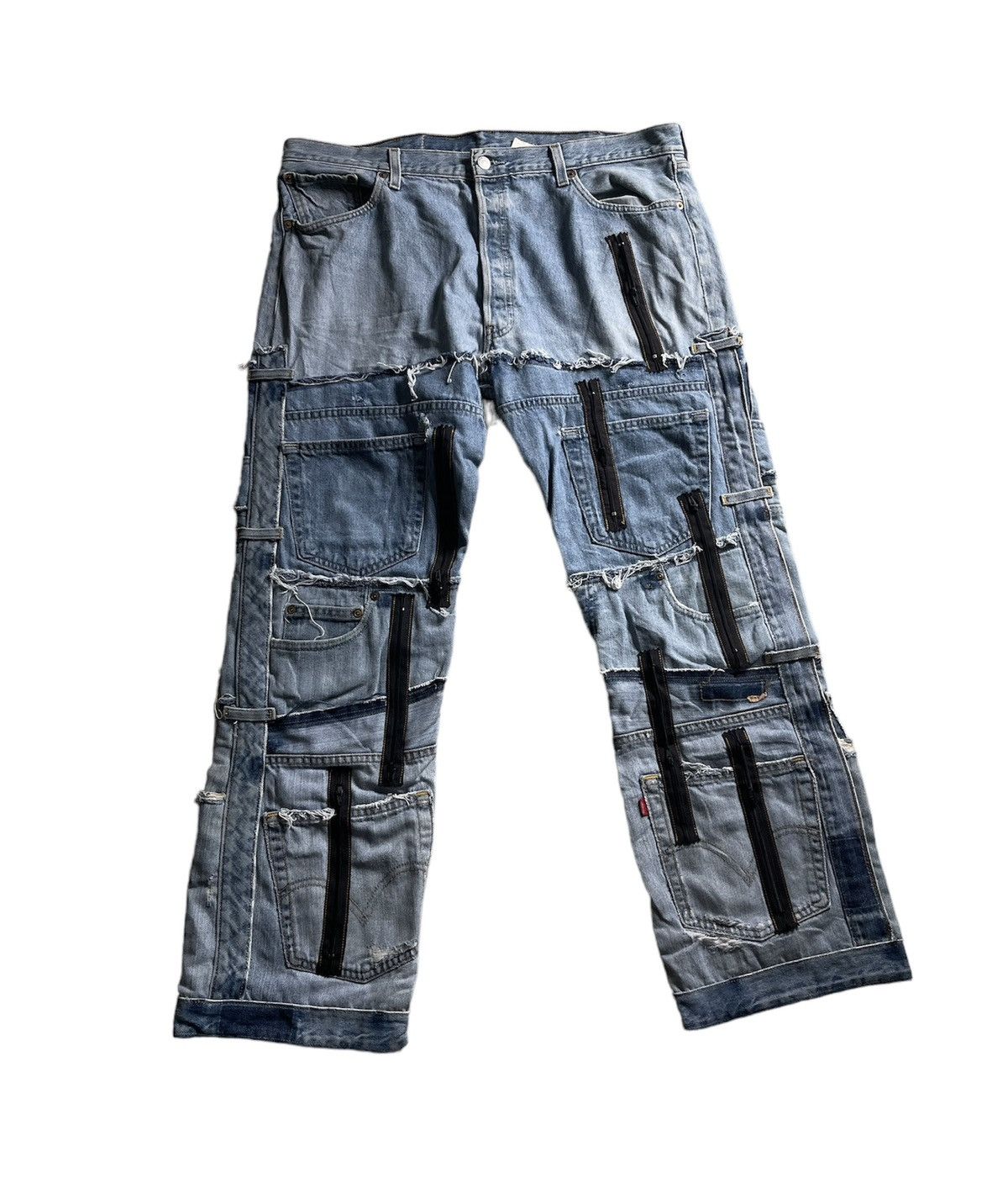 80s-90s Levi’s patchwork denim 501 505 Vintage Levi's 505 Patchwork Multipocket Denim Custom Jeans USA