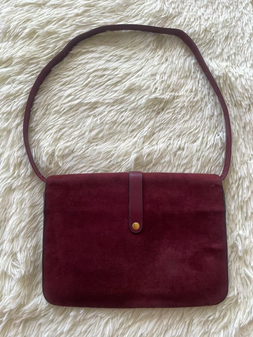 Christian Dior Monsieur Christian Dior Suede Leather Burgundy Shoulder Bag Size ONE SIZE - 6 Thumbnail