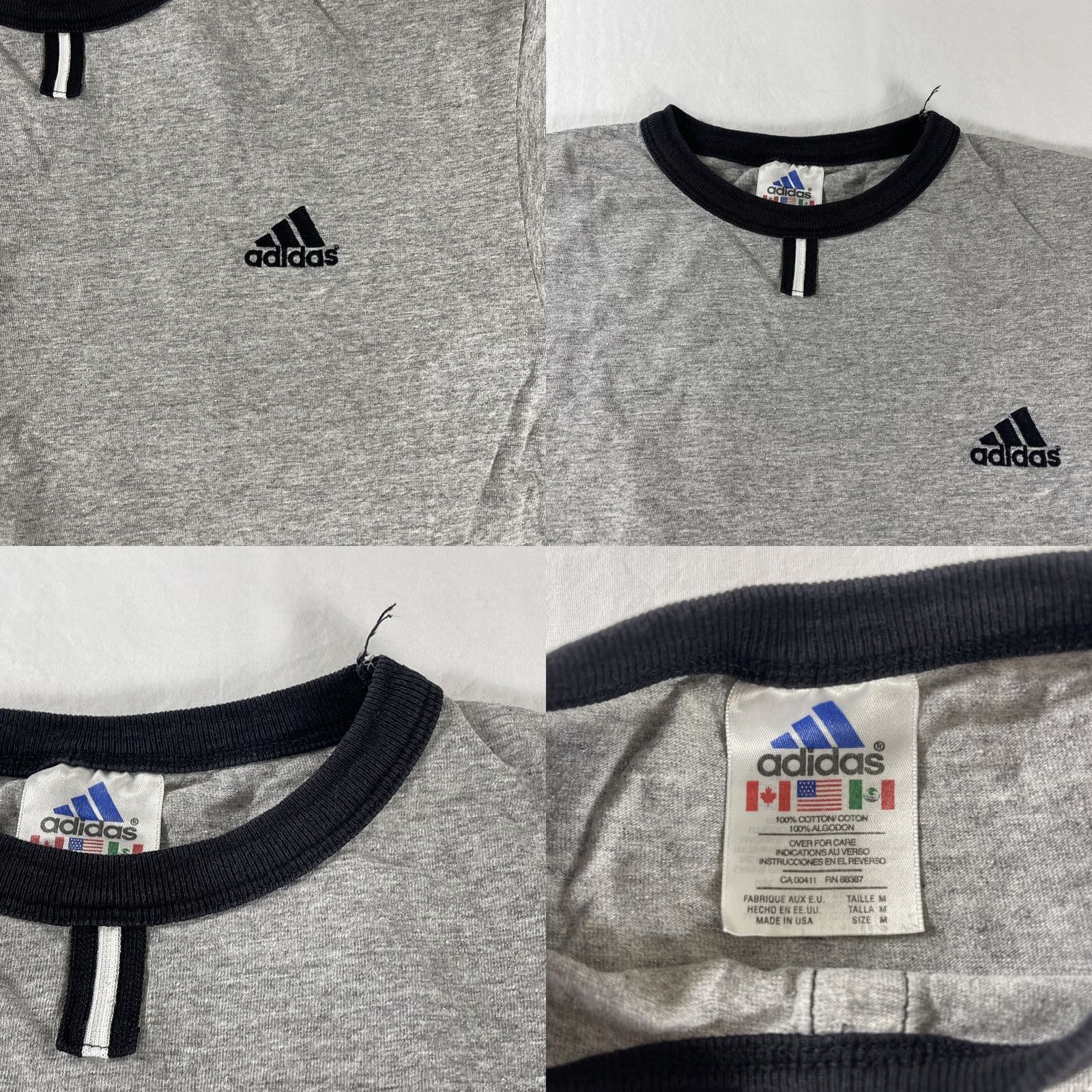 Adidas VINTAGE adidas M Ringer T-Shirt Gray Black Logo MADE IN USA 90s Size US M / EU 48-50 / 2 - 8 Thumbnail