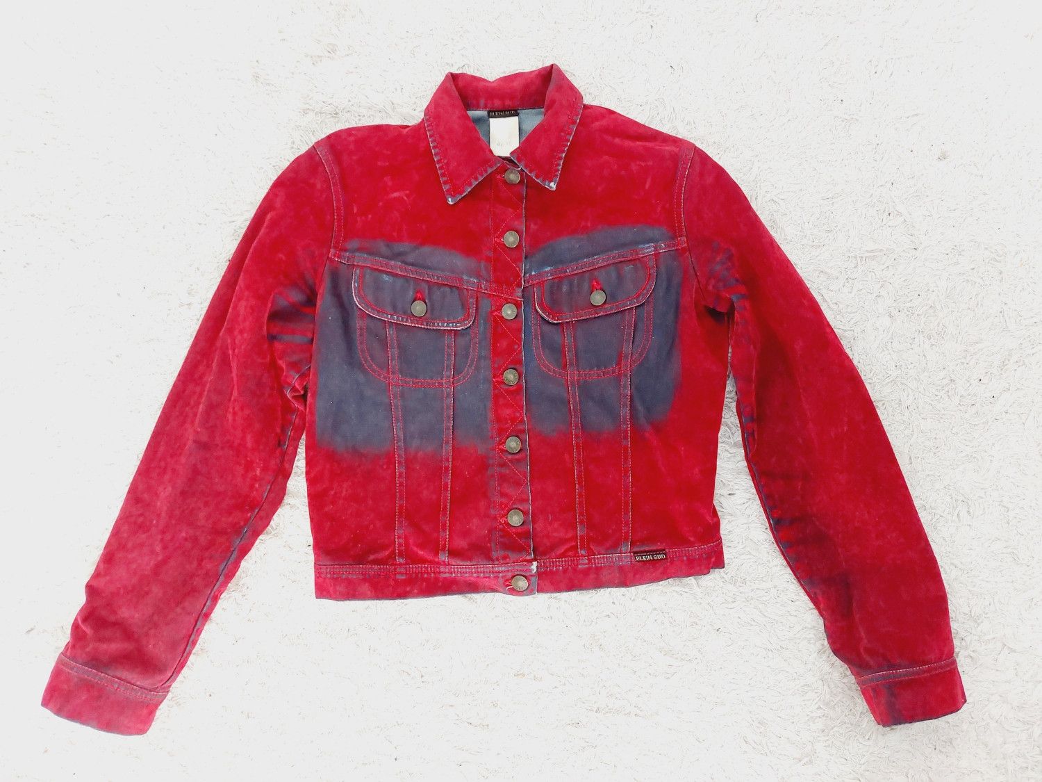 plein sud Plein Sud Red Blood Velvet Shadow Tar Denim Jacket Size M / US 6-8 / IT 42-44 - 2 Thumbnail