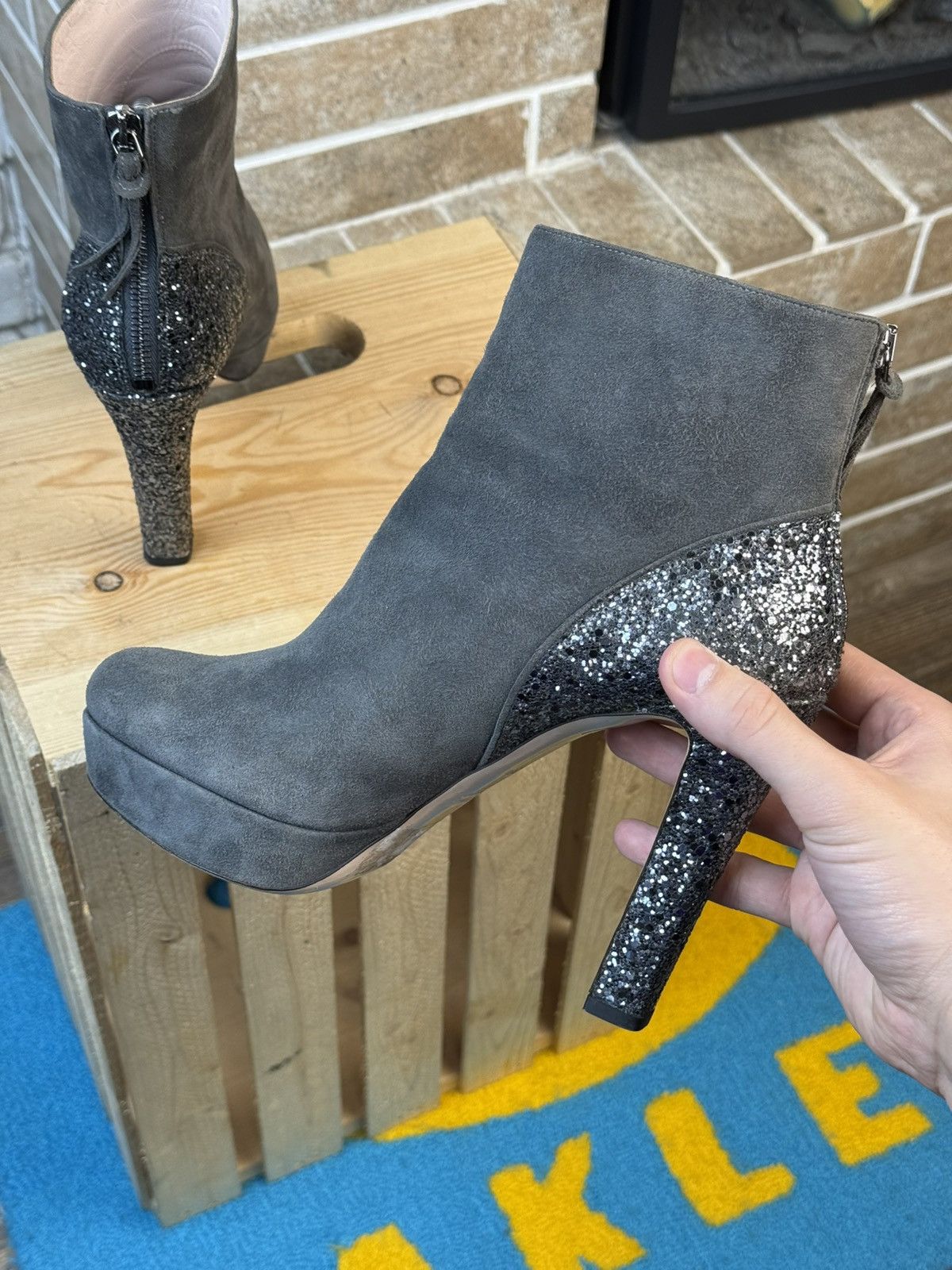 Miu Miu Miu Miu Gray Suede Glitter Heels Boots Size US 8.5 / IT 38.5 - 6 Thumbnail