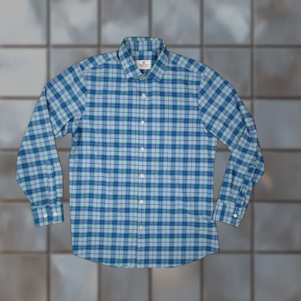 Mizzen+Main Button-Up Shirt Mens XL Blue Plaid Trim Fit Performance Work Shirt - Made in USA - 100% Polyester Blend - City, Preppy, Classic - Mens