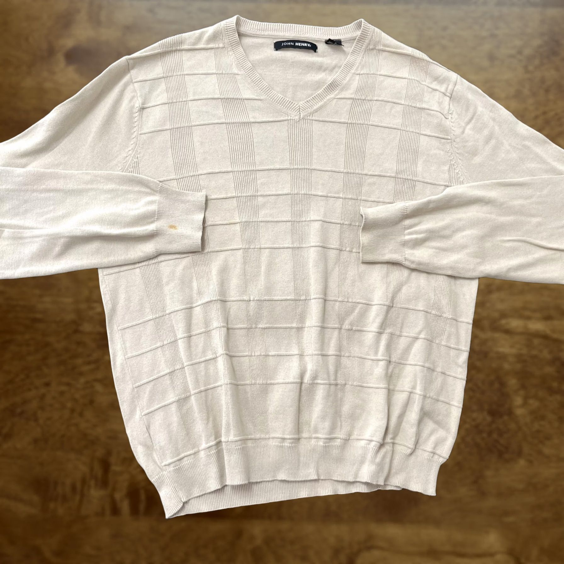 Vintage John Henry Sweater Mens Large Beige V-Neck Cotton Windowpane Knit Lightweight Size US L / EU 52-54 / 3 - 1 Thumbnail