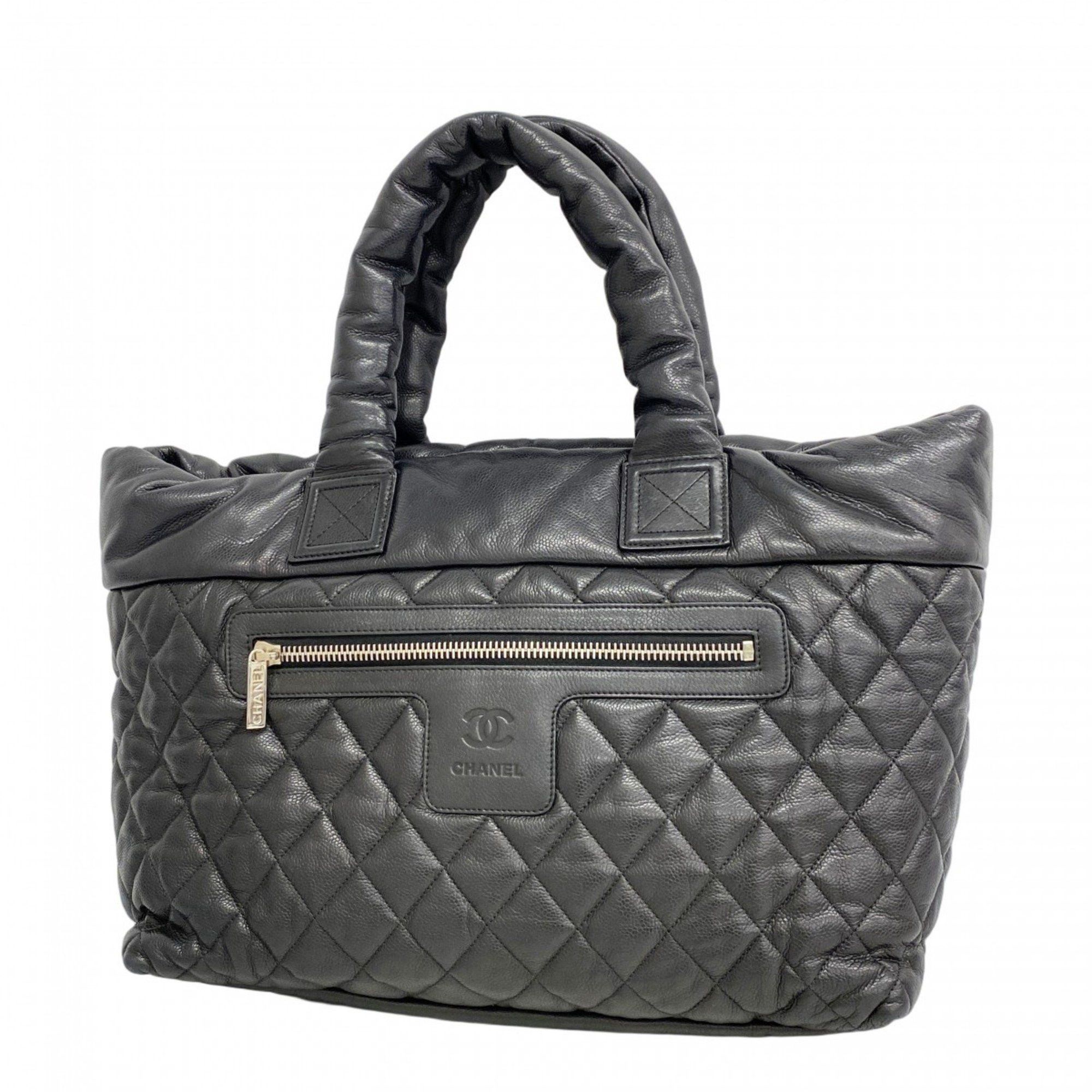 Chanel Tote Bag Coco Cocoon Medium Caviar Skin Black Women's