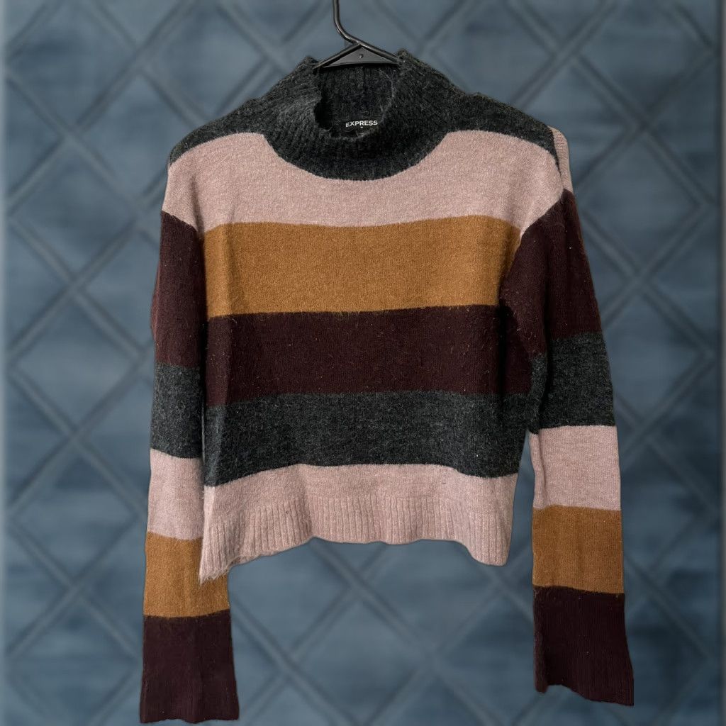 Express Express Womens Small Crop Top Sweater Colorful Striped Cotton Acrylic Mock Neck Size S / US 4 / IT 40 - 1 Thumbnail