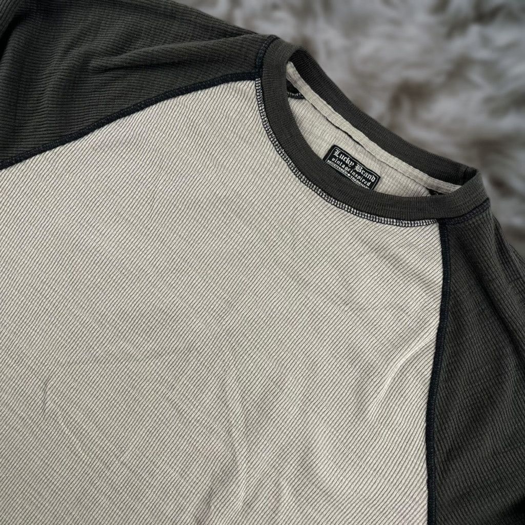 VINTAGE Lucky Brand Men's Thermal Shirt Crew Neck Long Sleeve Knit