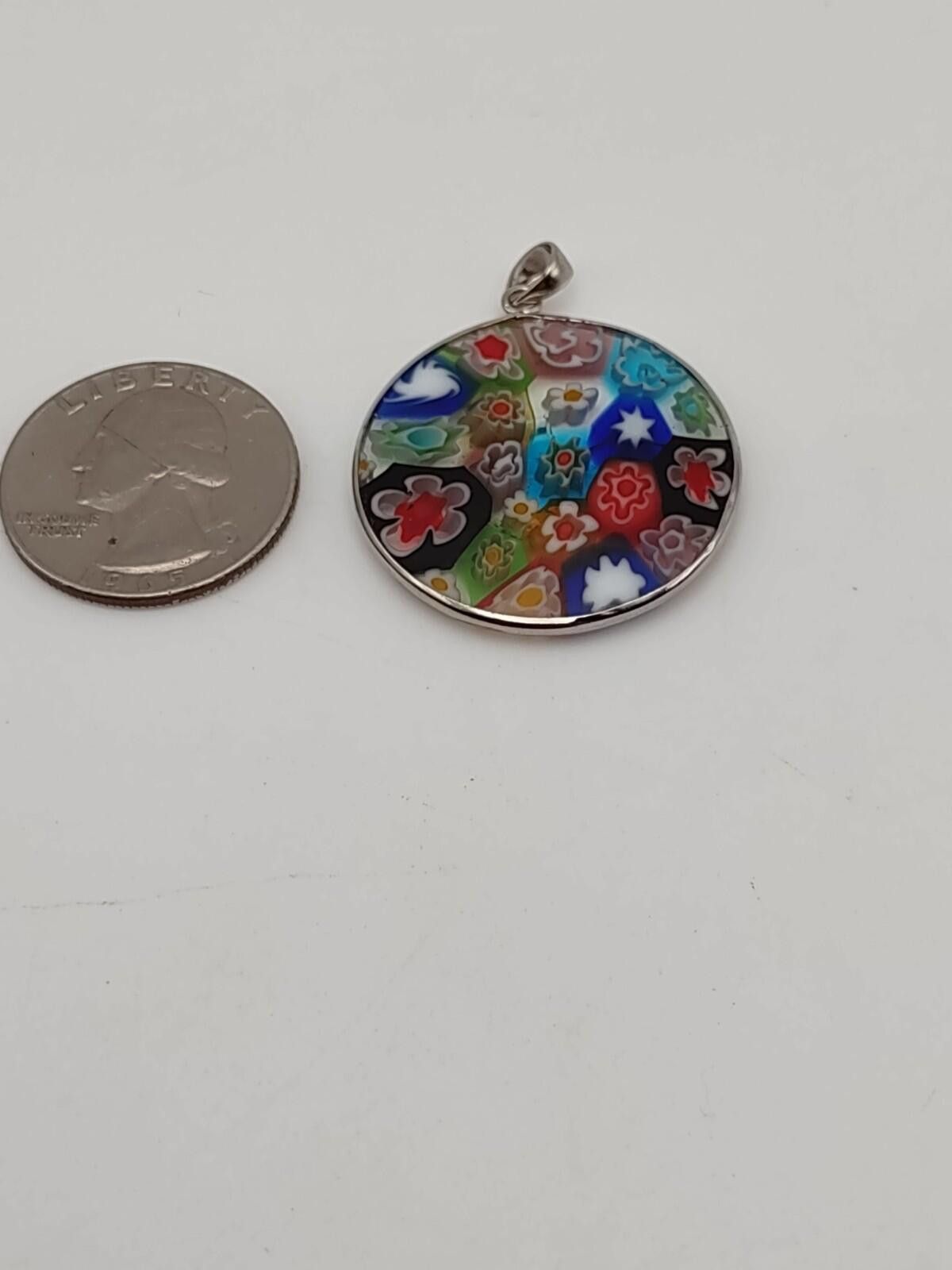 The Unbranded Brand Millefiori Glass Pendant Round Floral Mosaic Italy Style Size ONE SIZE - 3 Thumbnail
