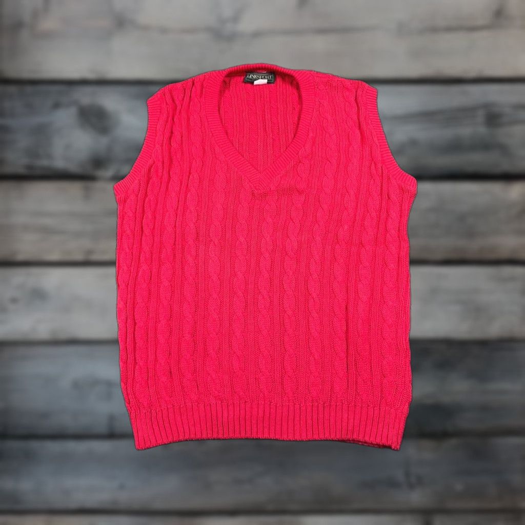 Vintage VINTAGE Preppy Cable Knit V-Neck Sweater Vest Men Large Red Cotton USA Made Austad Linksport by Austad's Size US L / EU 52-54 / 3 - 1 Thumbnail