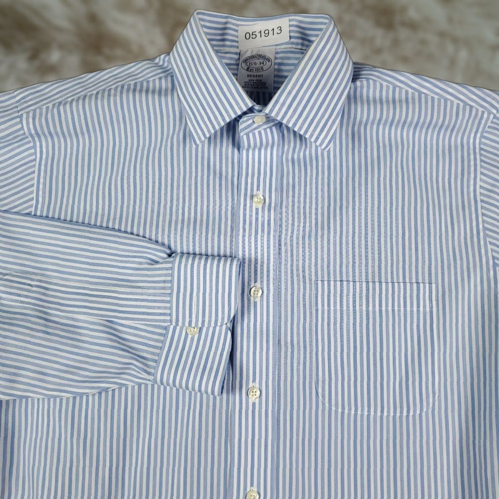 Brooks Brothers VINTAGE Brooks Brothers Dress Shirt Men 15.5 Blue Striped Cotton Long Sleeve Business Casual Formal Size 40R - 1 Thumbnail