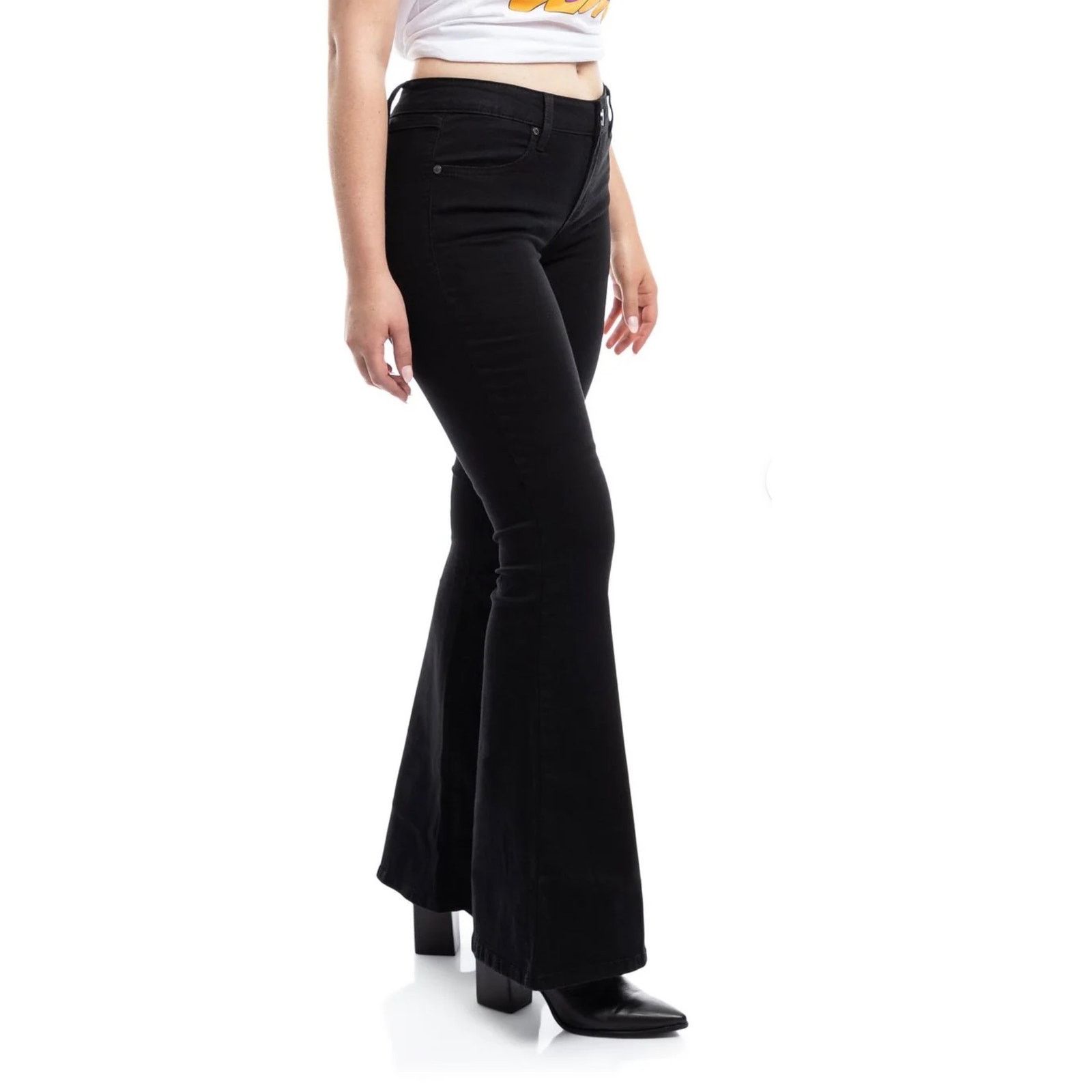 Other 1822 Womens Black Flare Denim Mid Rise Cotton Blend 4/27 NWT Size 27" / US 4 / IT 40 - 1 Thumbnail