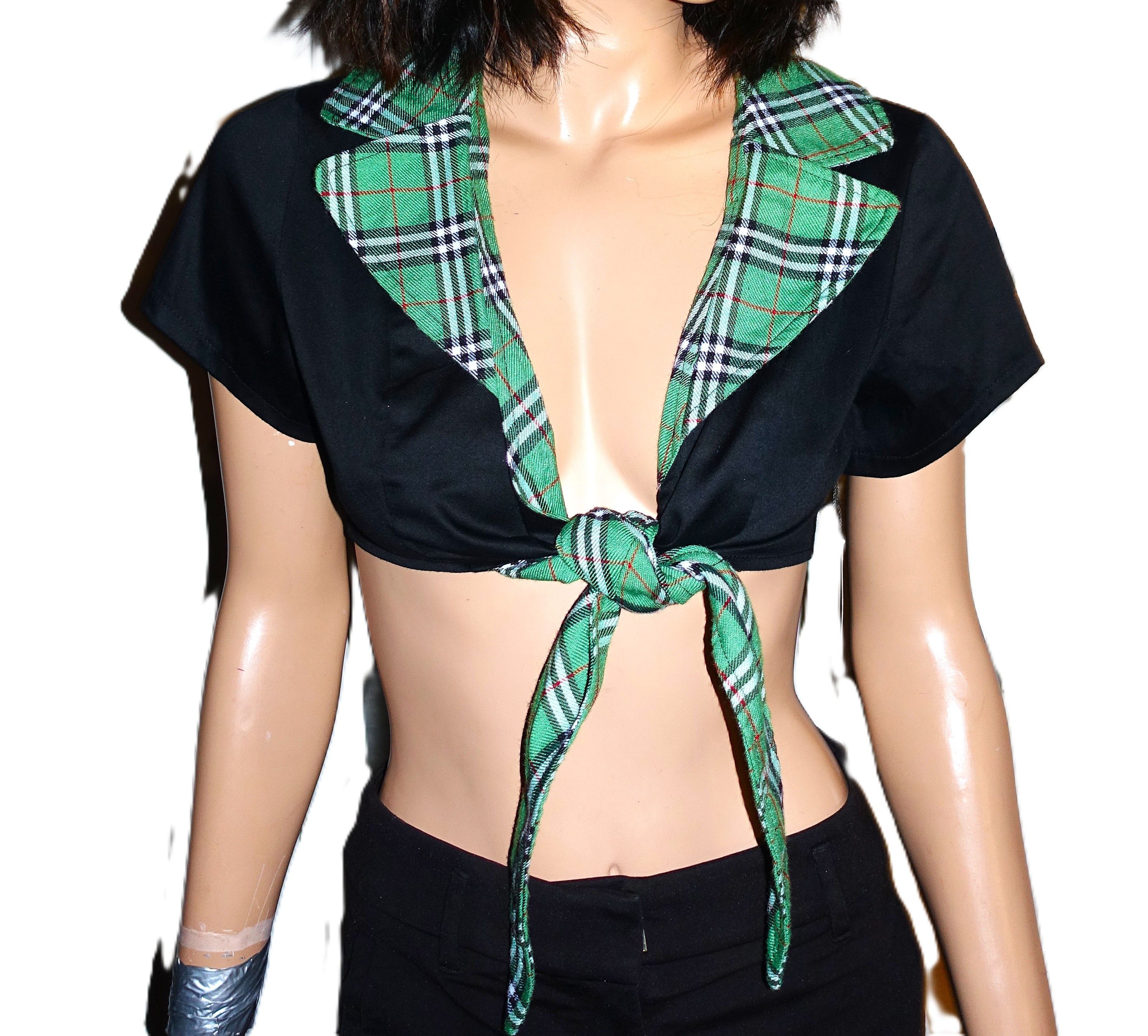 Other Bedroom Stories Green Black Plaid Cropped Top M NWT Size M / US 6-8 / IT 42-44 - 1 Thumbnail