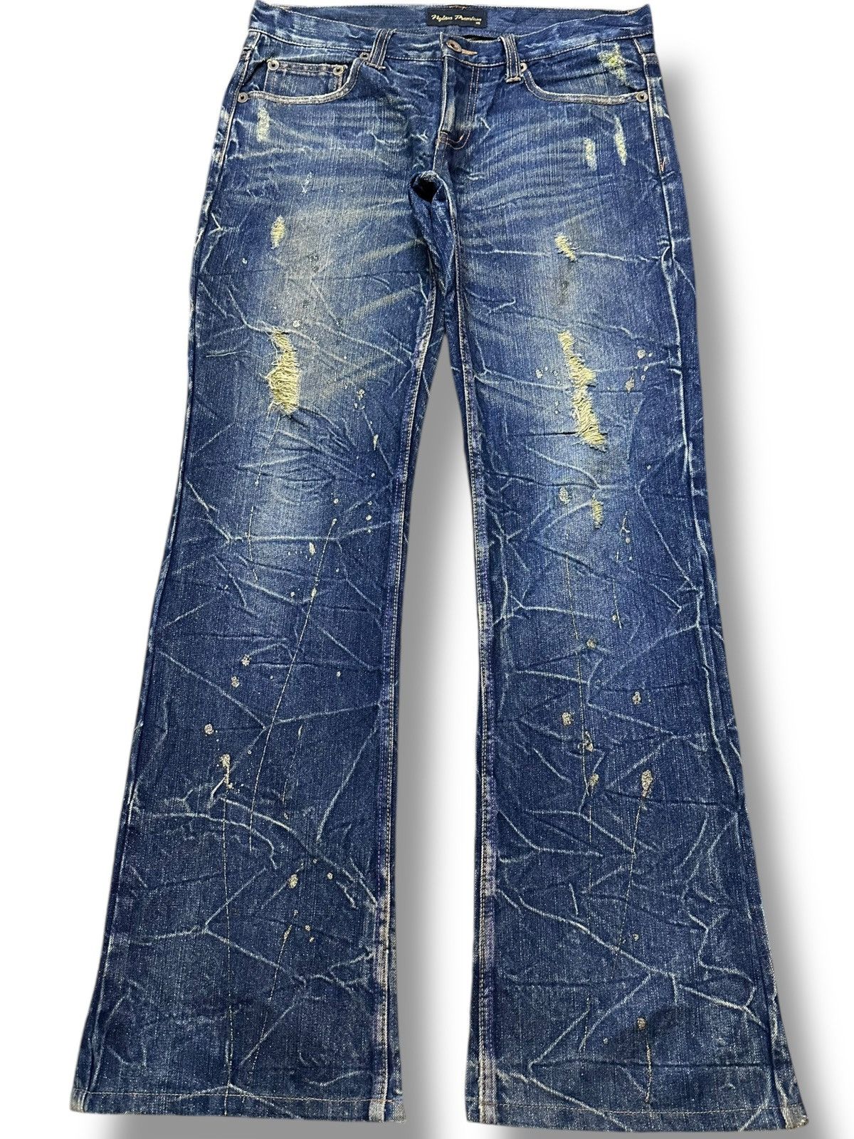 Tornado Mart Vintage Nylaus Premium Flare Paint Splatter Grunge Denim Size US 33 - 1 Thumbnail