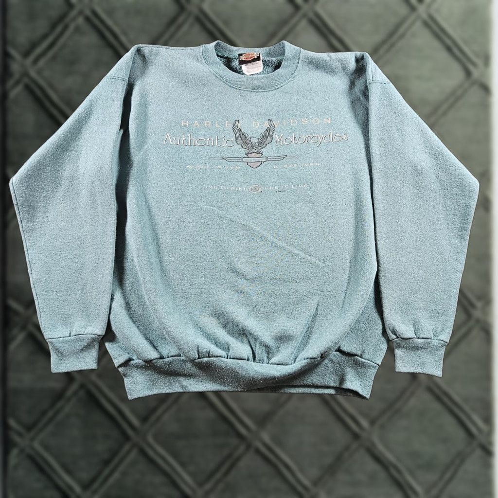 Harley Davidson VINTAGE Harley-Davidson Sweatshirt Mens L Green Graphic Print Pullover Crew Neck Motorcycle Biker 90s Size US L / EU 52-54 / 3 - 1 Thumbnail