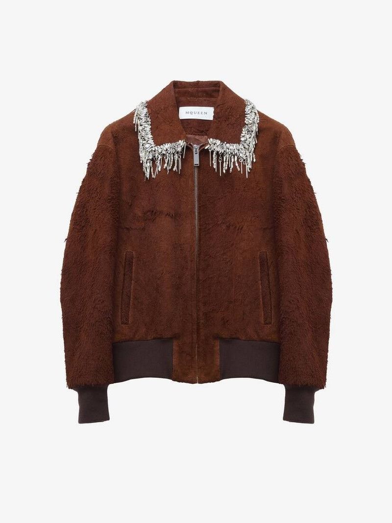Alexander McQueen o1srvl11e0226 Raw Suede Bomber Jacket In Brown Size US M / EU 48-50 / 2 - 1 Thumbnail