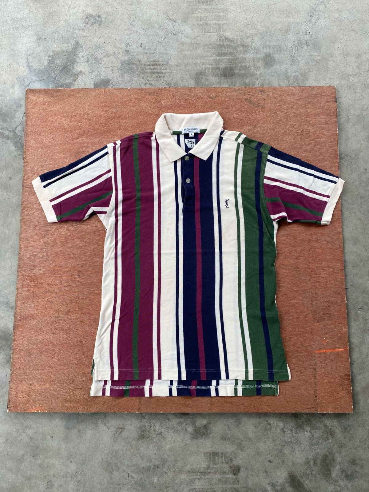 Vintage × Yves Saint Laurent Vintage Striped Navy White Polo T-shirt Yves Saint Laurent Size US L / EU 52-54 / 3 - 1 Thumbnail