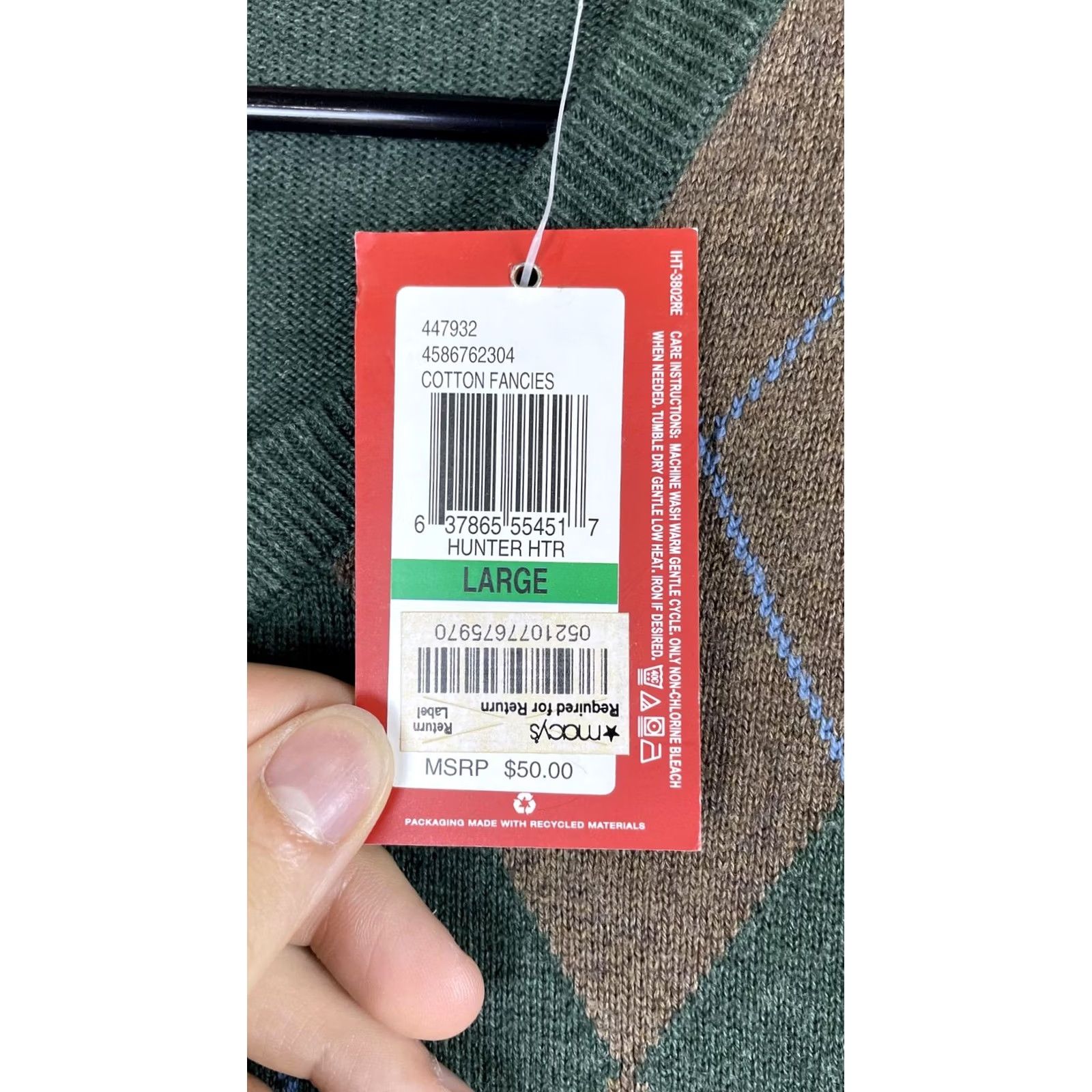 Izod IZOD Vest Mens Large Green Argyle V-Neck Cotton Knit Preppy Casual Golf Sleeveless Pullover Size US L / EU 52-54 / 3 - 5 Thumbnail