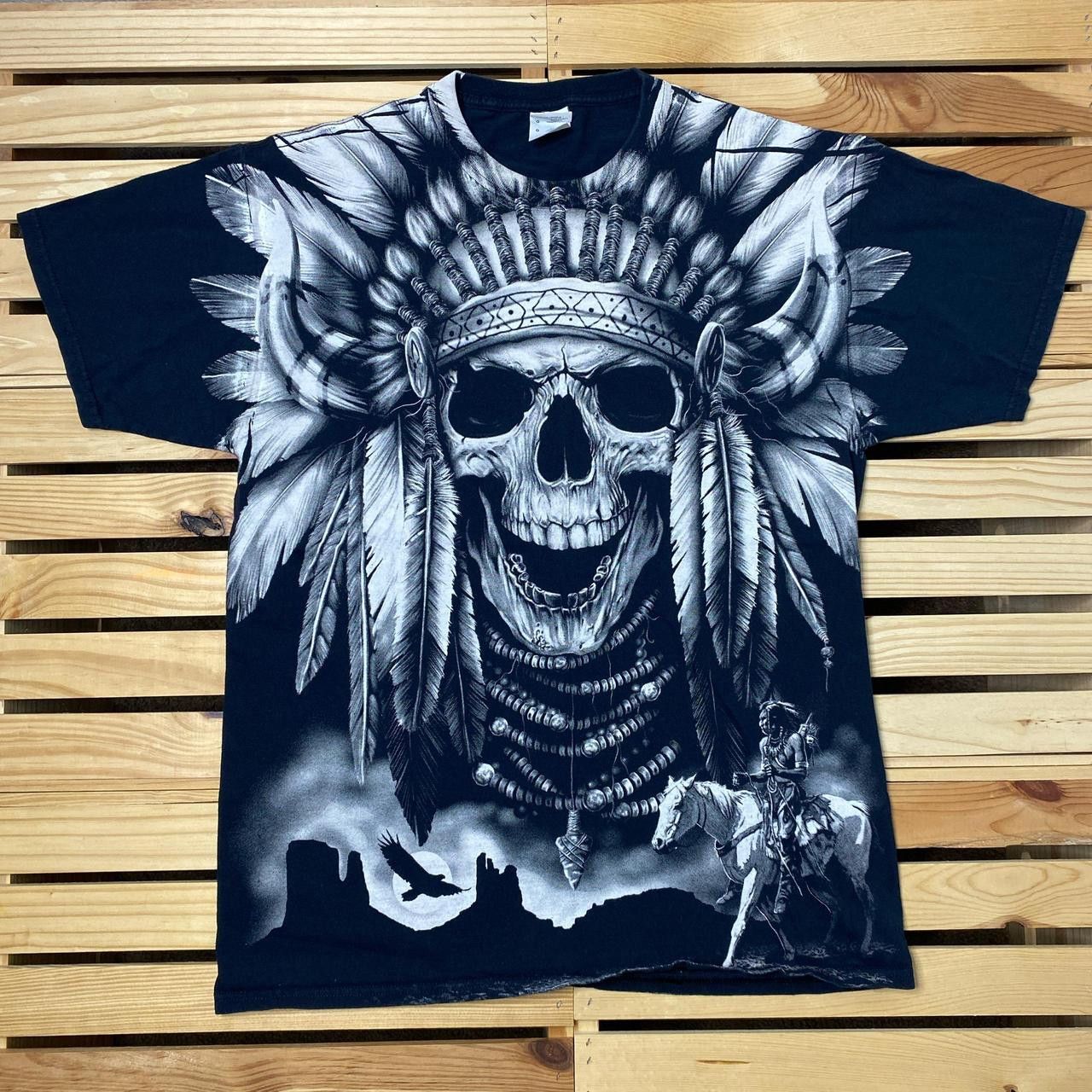 Jerzees Native American Skeleton Black AOP Y2K Nature Tee Size Large Size US L / EU 52-54 / 3 - 1 Thumbnail