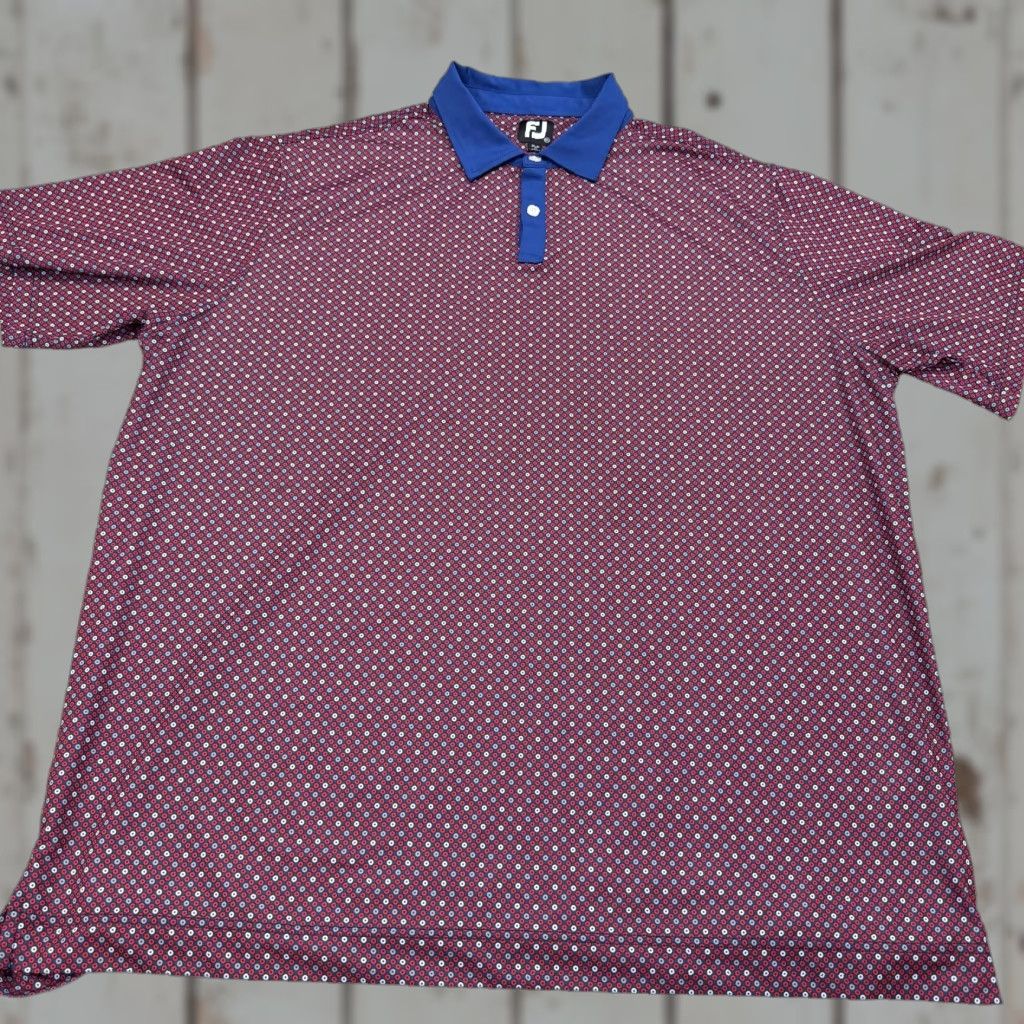 Footjoy FootJoy Polo Shirt Mens 2XL Red Blue Geometric Gainey Ranch Golf Club Stretch Shirt Polo Mens 2XL Geometric Multicolor Golf Size US XXL / EU 58 / 5 - 1 Thumbnail