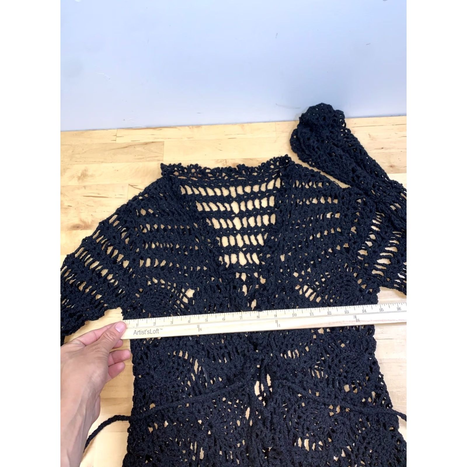 Vintage Black crochet Cardigan Top Women S/M Open Knit Boho Festival Lacey Size S / US 4 / IT 40 - 4 Thumbnail
