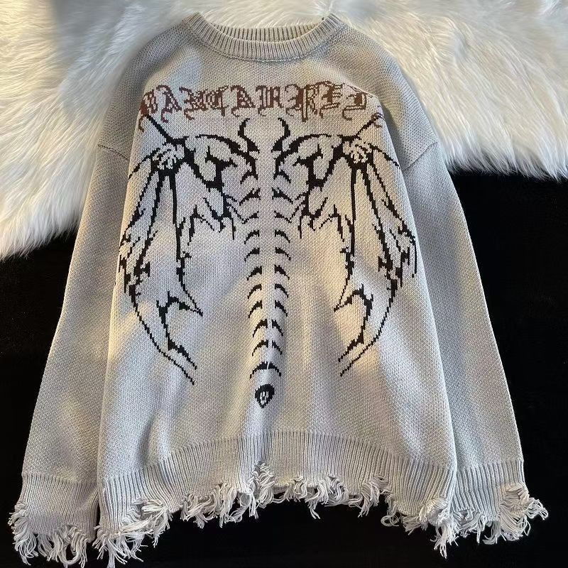 Japanese Brand × Vintage Grey casual retro angel wings pattern knit sweater Size US L / EU 52-54 / 3 - 1 Thumbnail